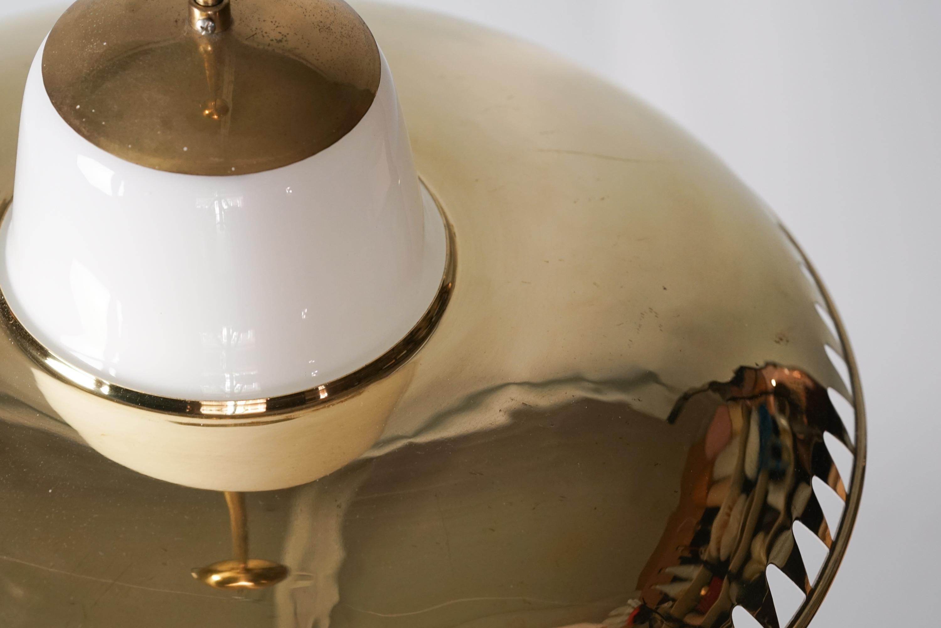 Mid-20th Century Pair of Brass Pendants by Lisa Johansson-Pape & Gunilla Jung, Orno Oy, 1950s For Sale