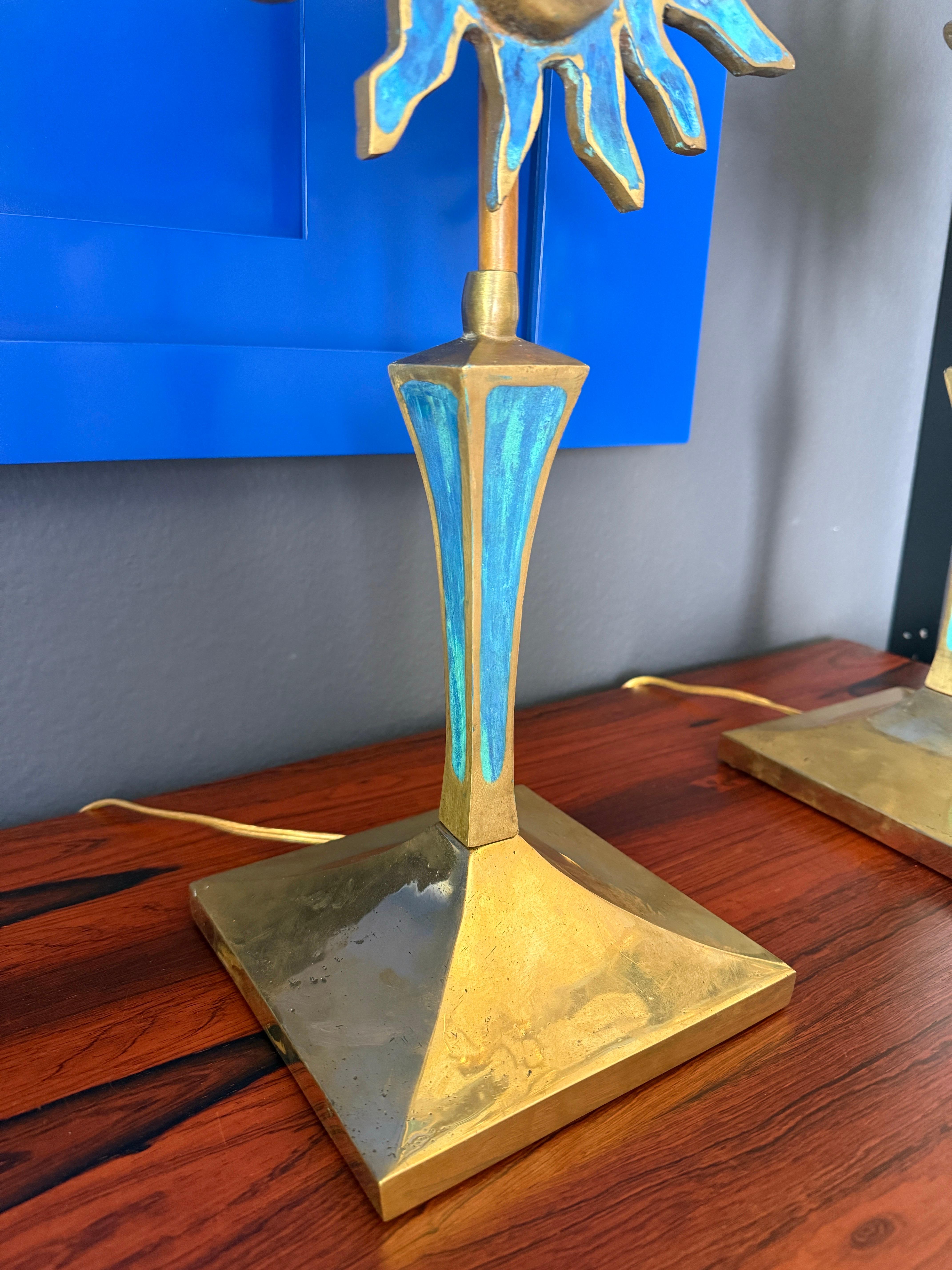 Paar Sonnenlampen aus Messing von Pepe Mendoza im Angebot 4