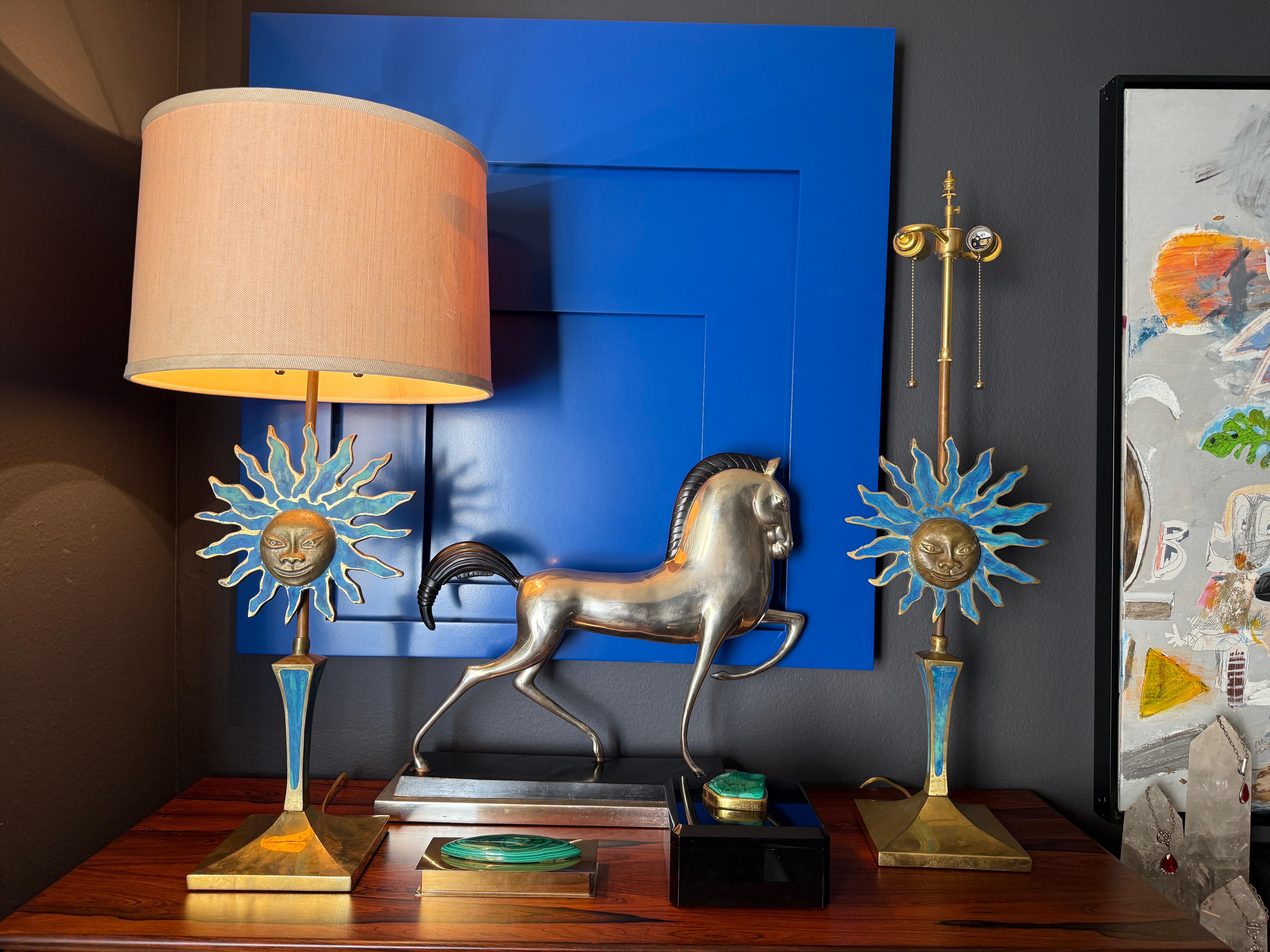 Paar Sonnenlampen aus Messing von Pepe Mendoza im Angebot 3