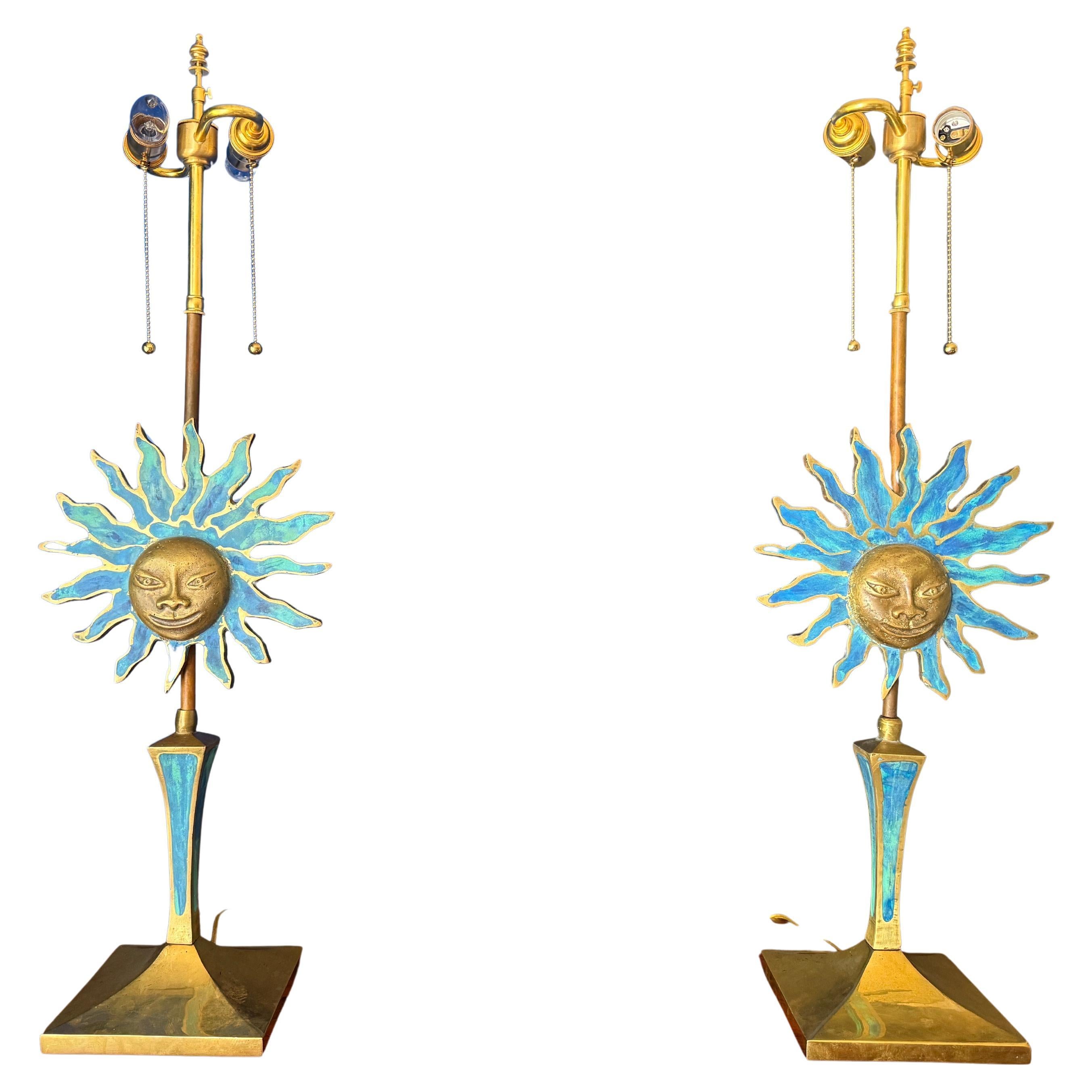 Paar Sonnenlampen aus Messing von Pepe Mendoza im Angebot