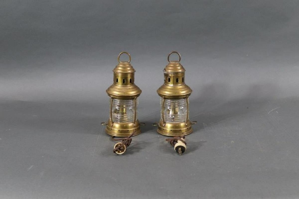 American Pair of Brass Perko Ships Anchor Lanterns