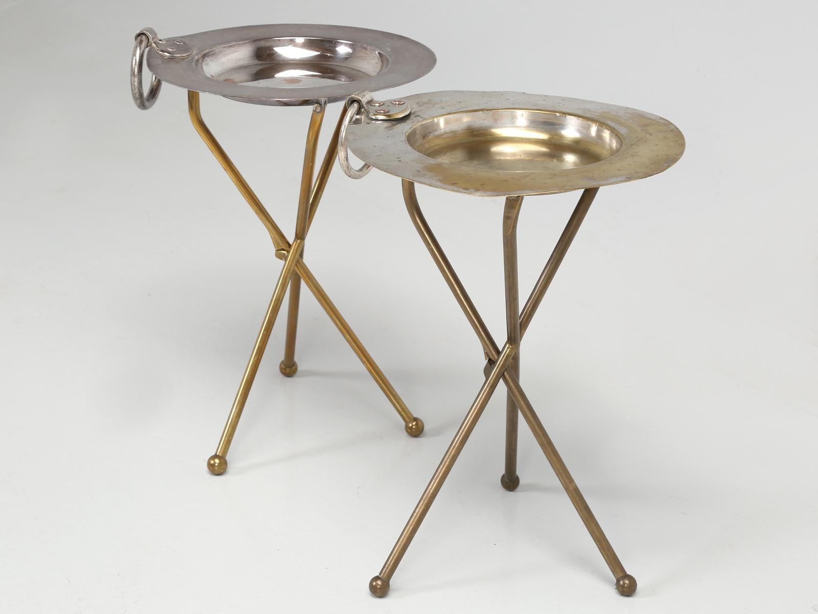 Mid-Century Modern Pair of Brass Petite Vintage French Wine Tables, 1stdibs New York