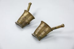 Pair of Brass Pharmacy Door Handles in Form of a Pestle & Mortar