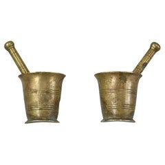 Used Pair of Brass Pharmacy Door Handles in Form of a Pestle & Mortar