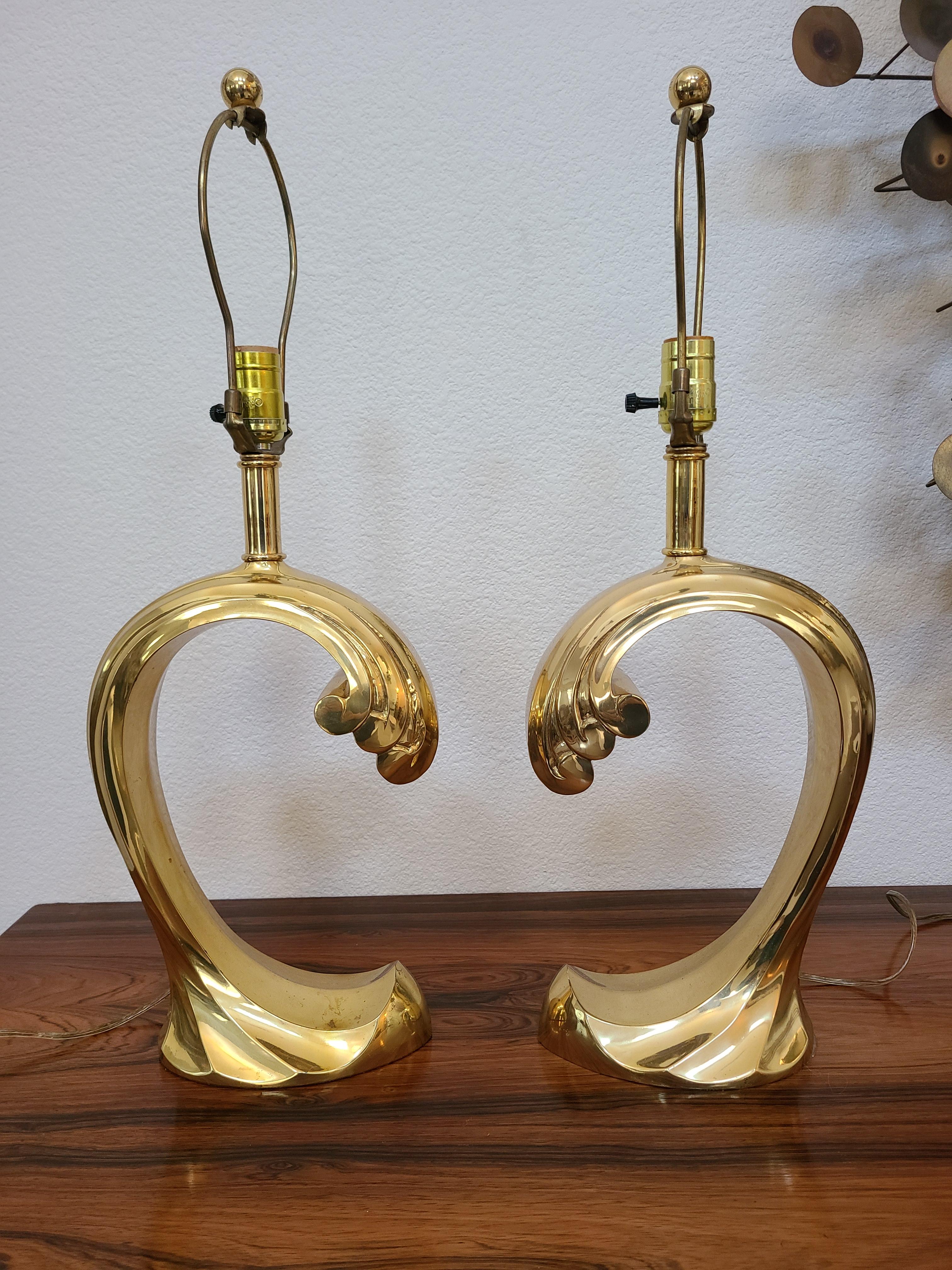 Nice set of pierre cardin wave lamps in brass. 

Lamps are in excellent, working condition with one spot of minimal patina, see last image.