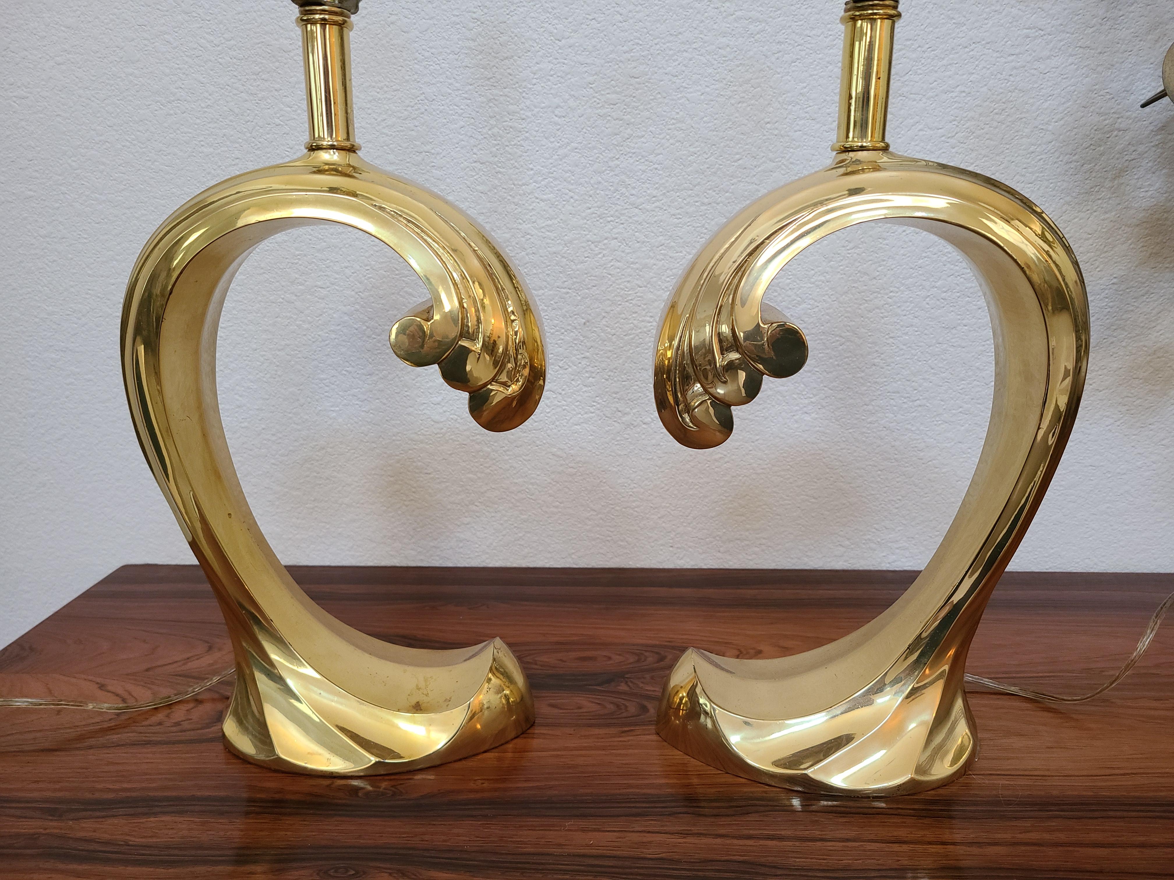 Hollywood Regency Pair of Brass Pierre Cardin Wave Lamps