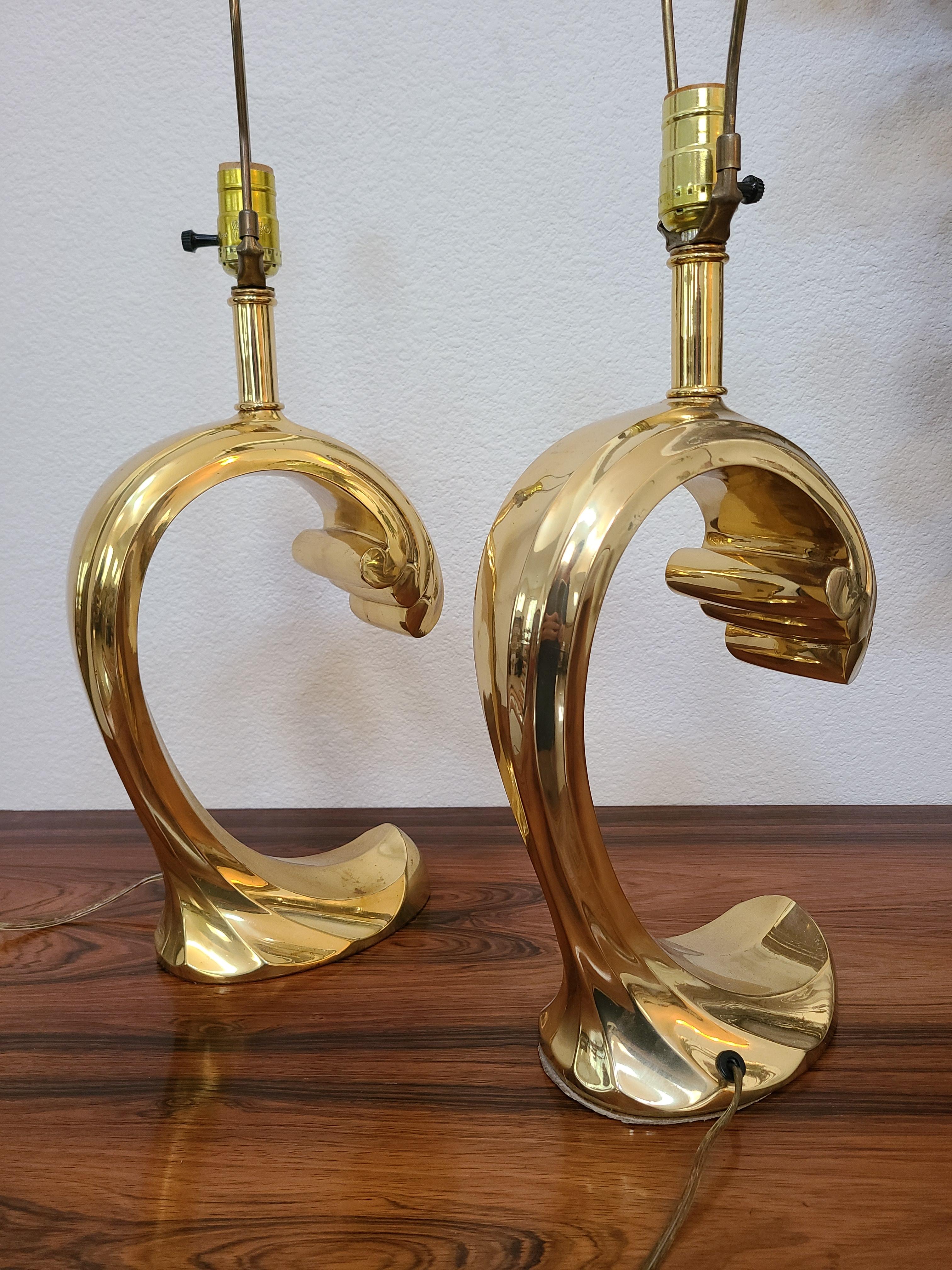 Pair of Brass Pierre Cardin Wave Lamps In Good Condition In Las Vegas, NV
