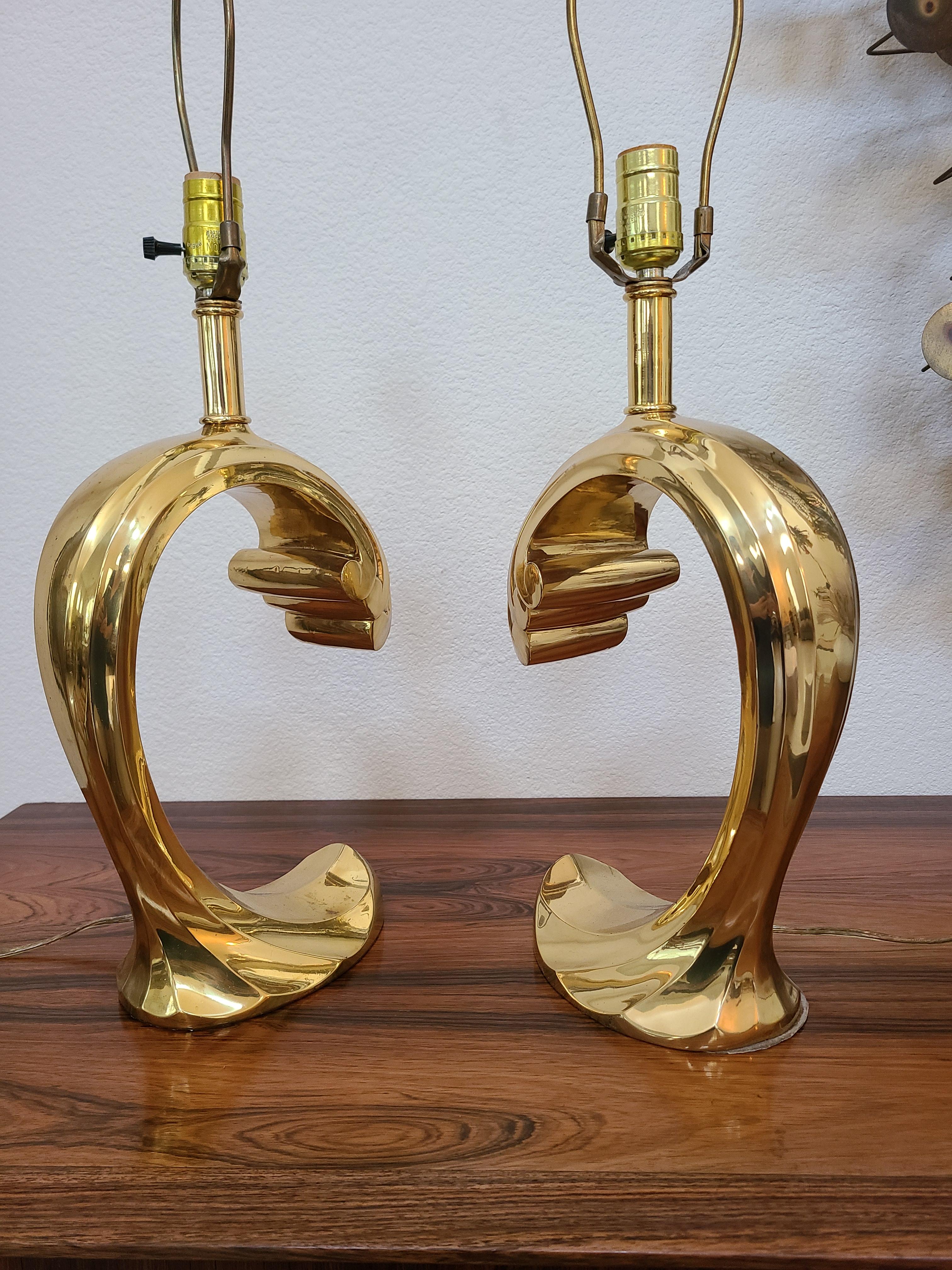 20th Century Pair of Brass Pierre Cardin Wave Lamps