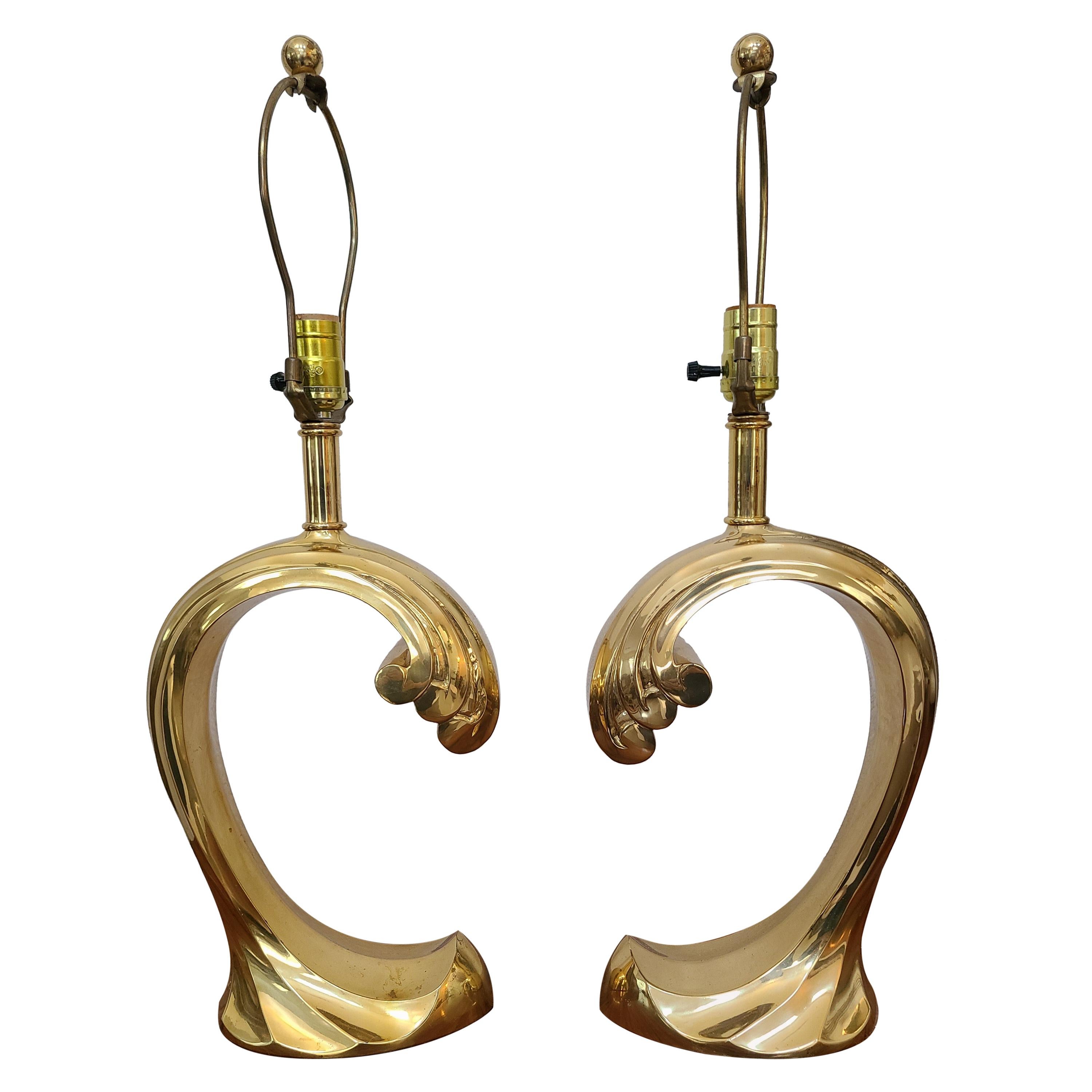 Pair of Brass Pierre Cardin Wave Lamps