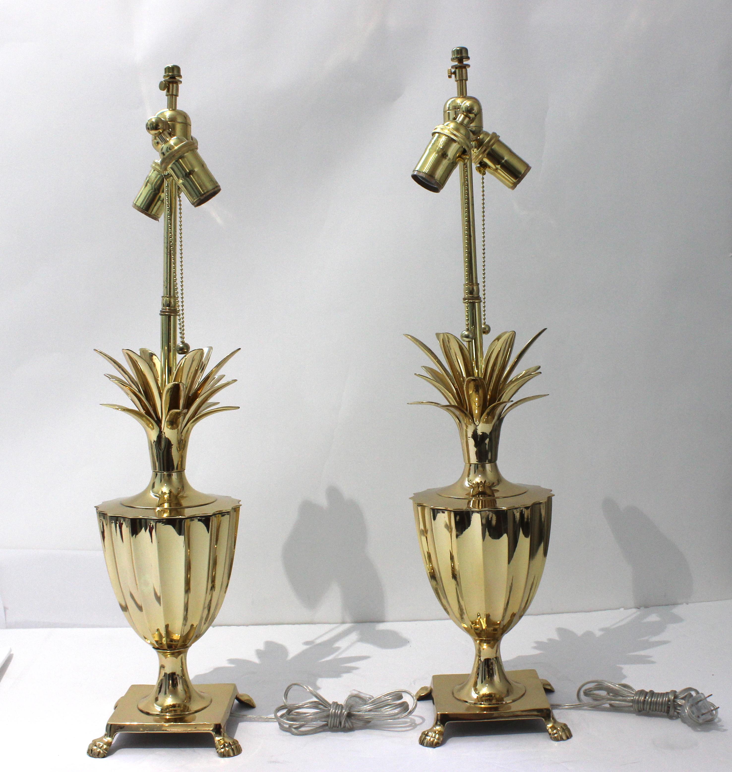 Italian Pair of Brass Pineapple Form Lamps For Sale