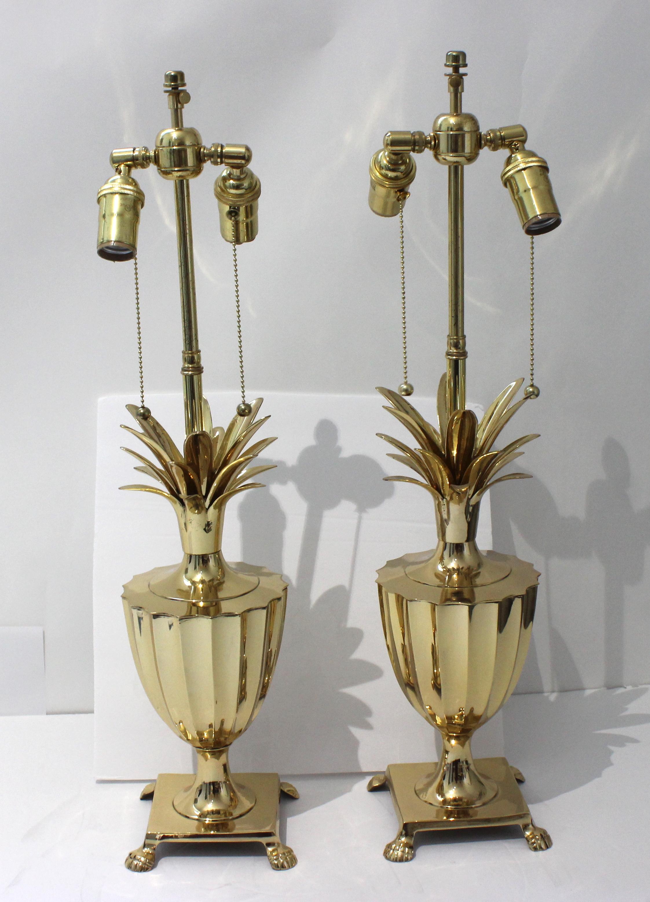 20th Century Pair of Brass Pineapple Form Lamps For Sale