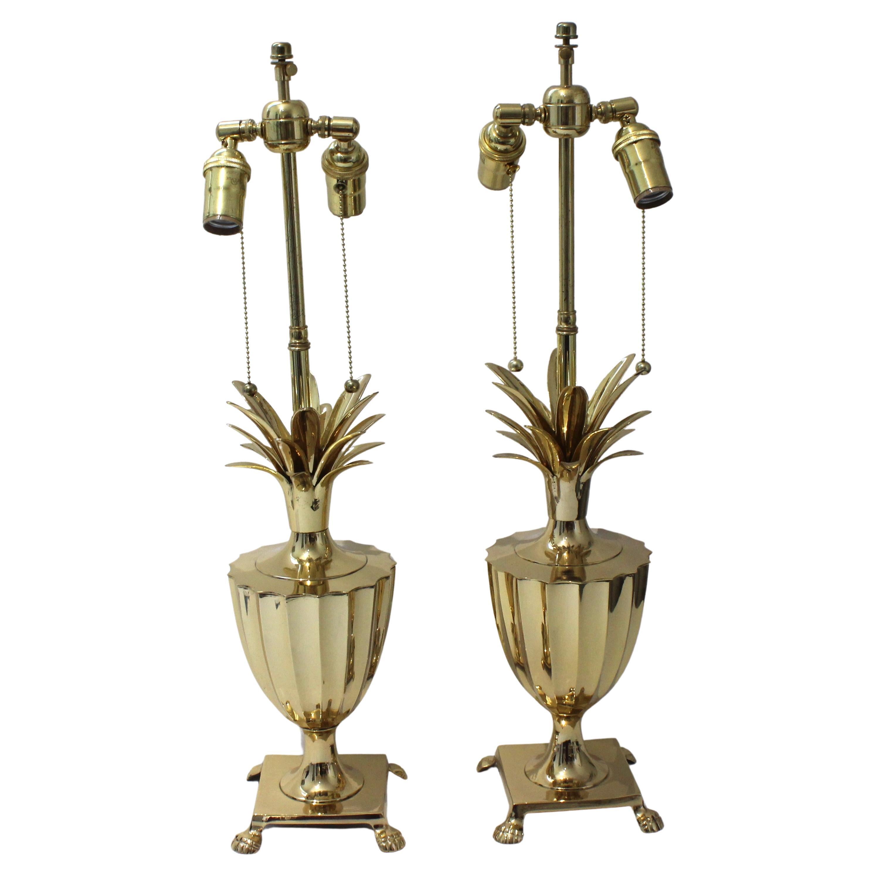 Pair of Brass Pineapple Form Lamps For Sale