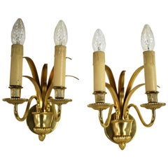 Pair of Brass Pineapple Leaf Wall Lamps, 1970s