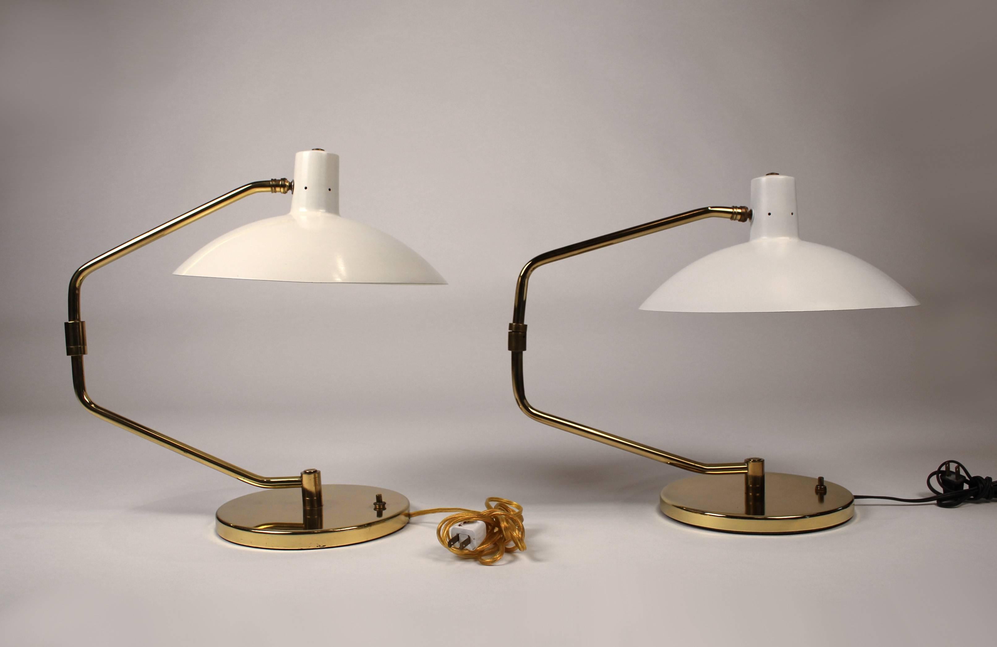 Pair of Brass Pivoting Table Lamps designed by Clay Michie for Knoll 4