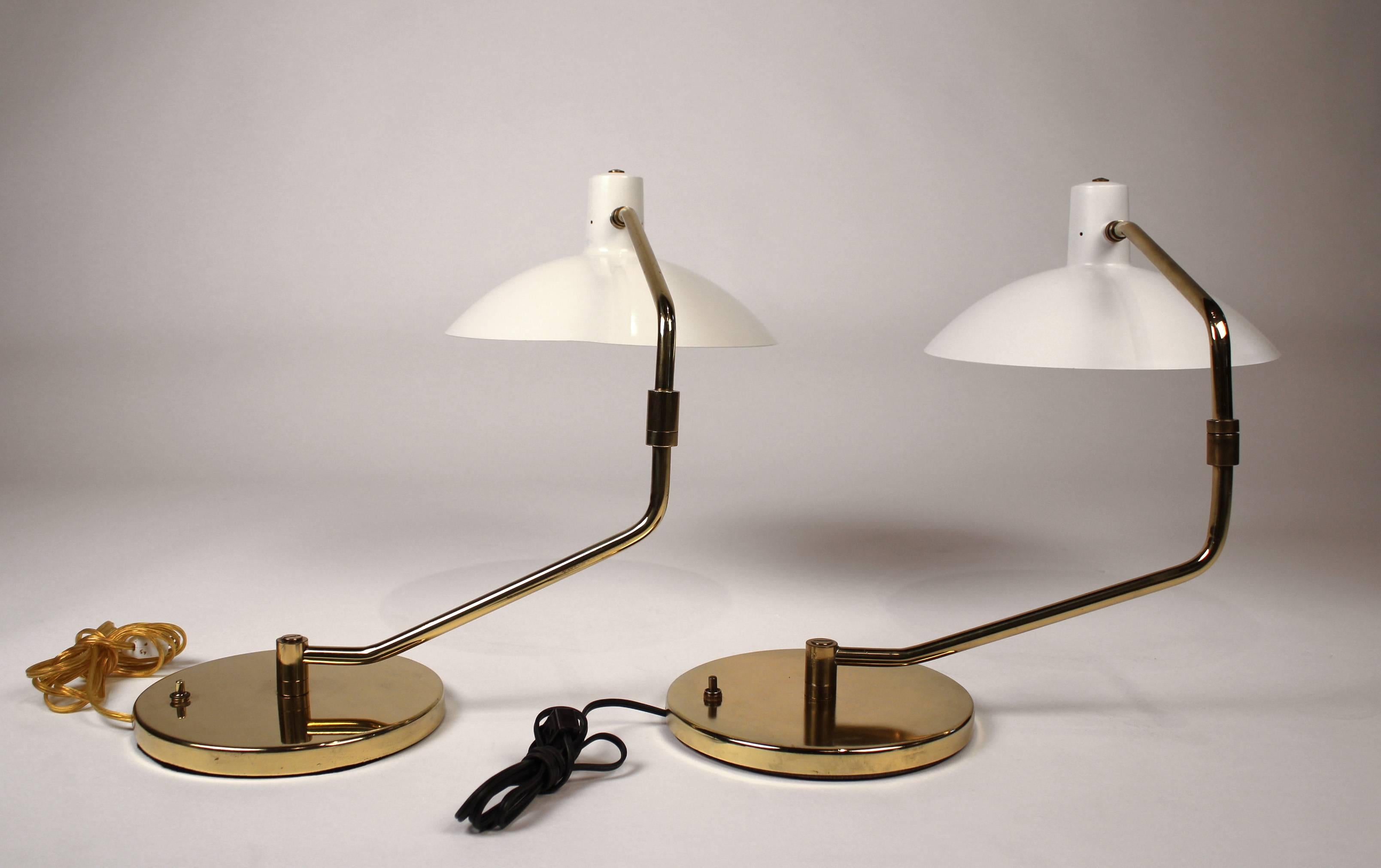 Pair of Brass Pivoting Table Lamps designed by Clay Michie for Knoll 1