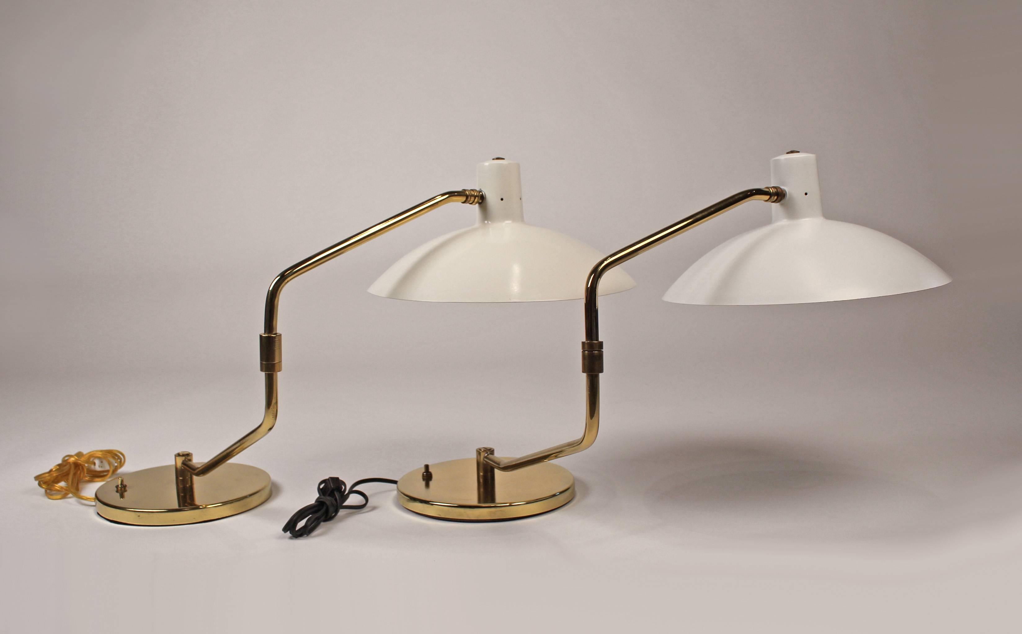 Pair of Brass Pivoting Table Lamps designed by Clay Michie for Knoll 2