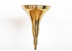 Pair Of Brass Plated Trumpet Form Floor Lamps With Halogen Lights