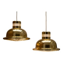 Pair of Brass Plated Vintage IKEA Pendant Lights "Tyfon", Sweden 1970s