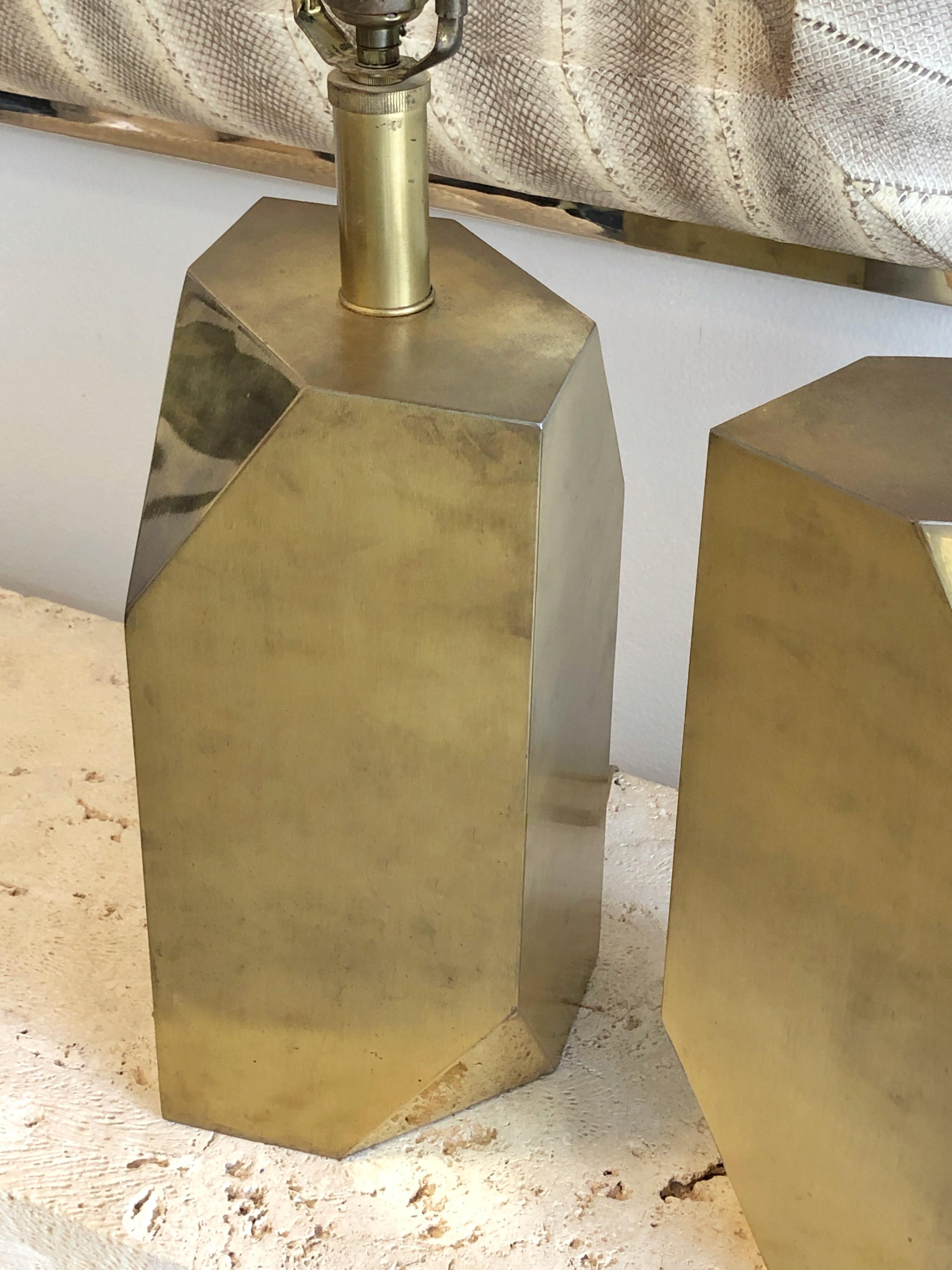 Pair of Brass Polygonal Geometric Table Lamps, 1980s 4