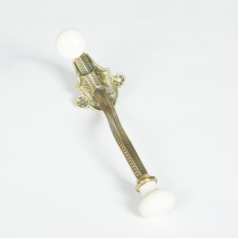Pair of Brass and Porcelain Coat Hooks For Sale at 1stdibs