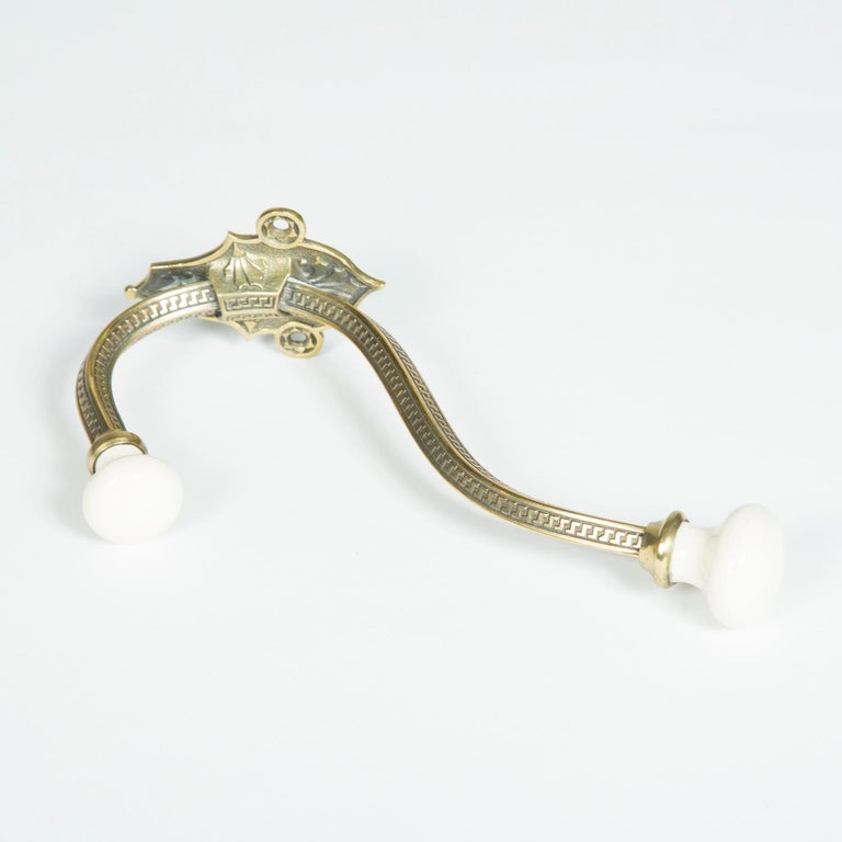 Pair of Brass and Porcelain Coat Hooks For Sale at 1stdibs