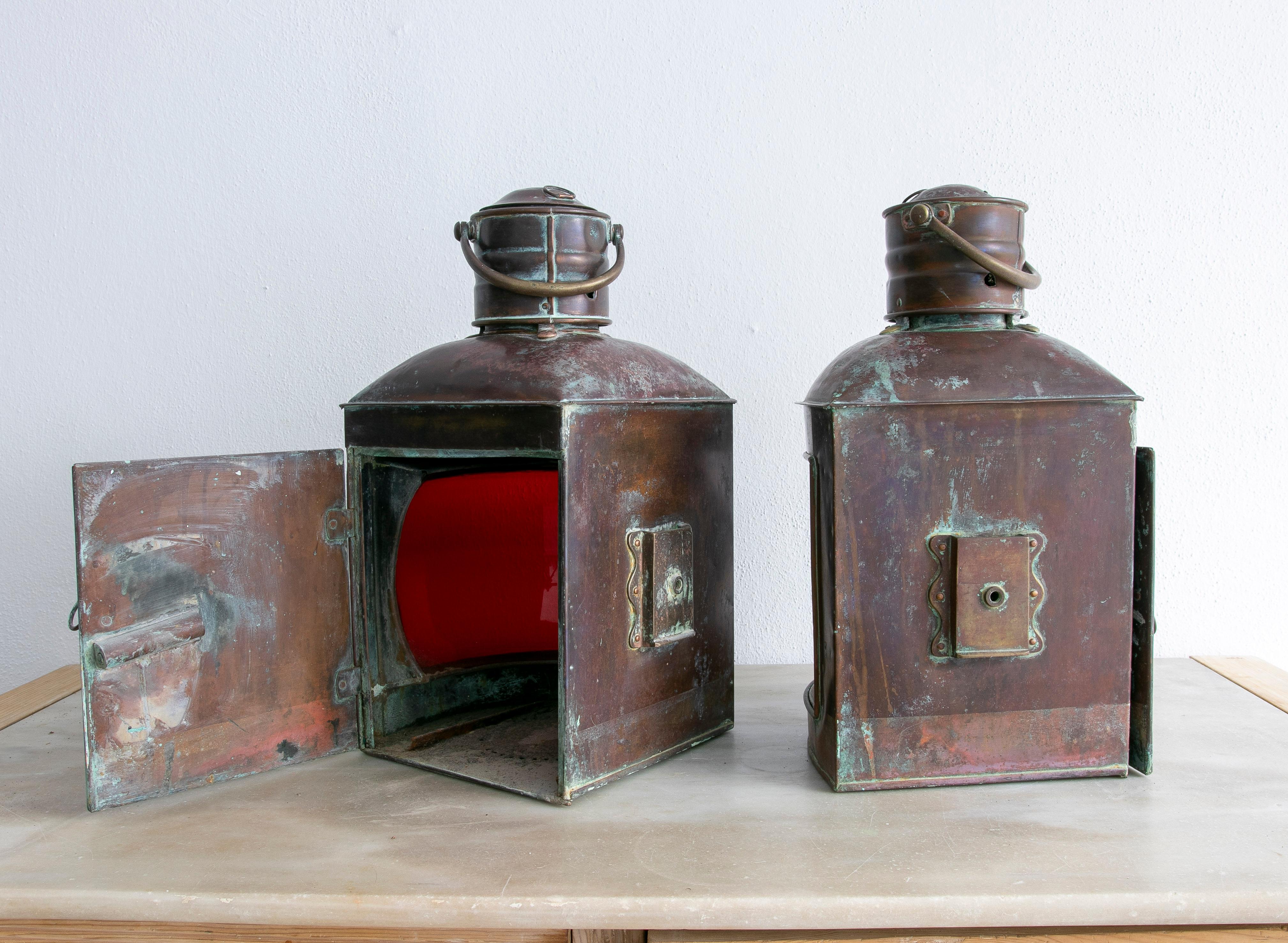 American Pair of Brass Port and Starboard Ship Lanterns with Fresnel Lenses. NY, C. 1900