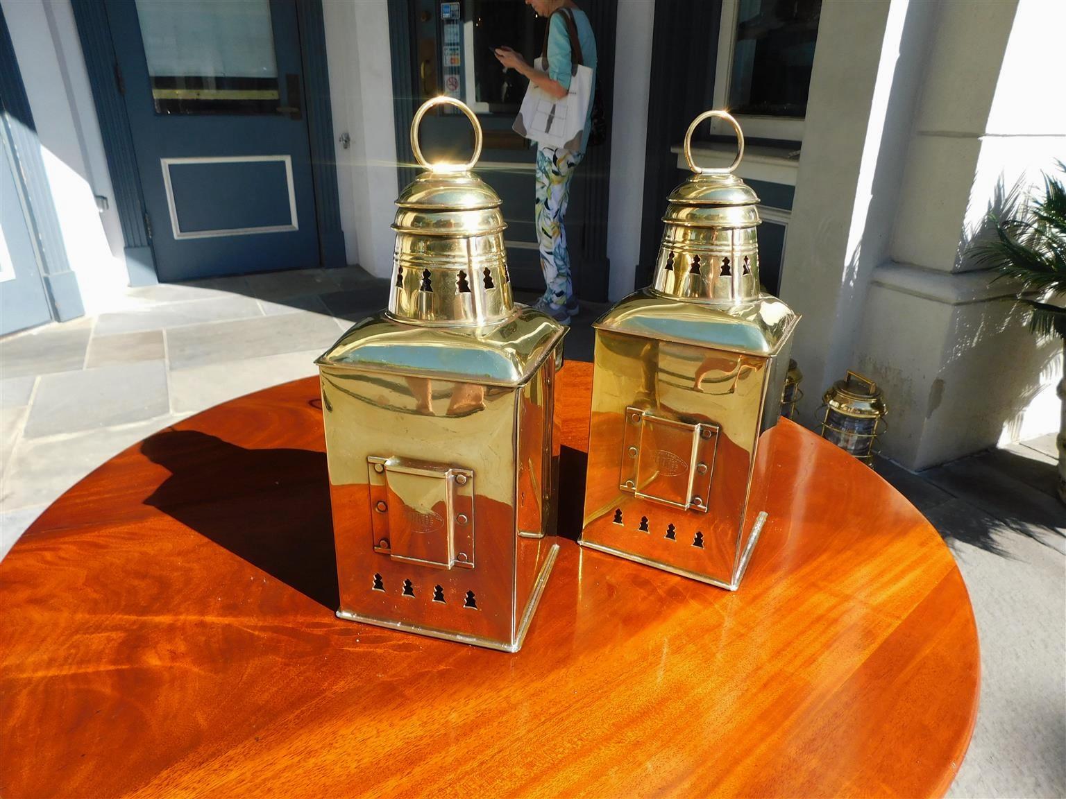 American Pair of Brass Port & Starboard Ship Lanterns with Fresnel Lenses, NY, Circa 1900 For Sale