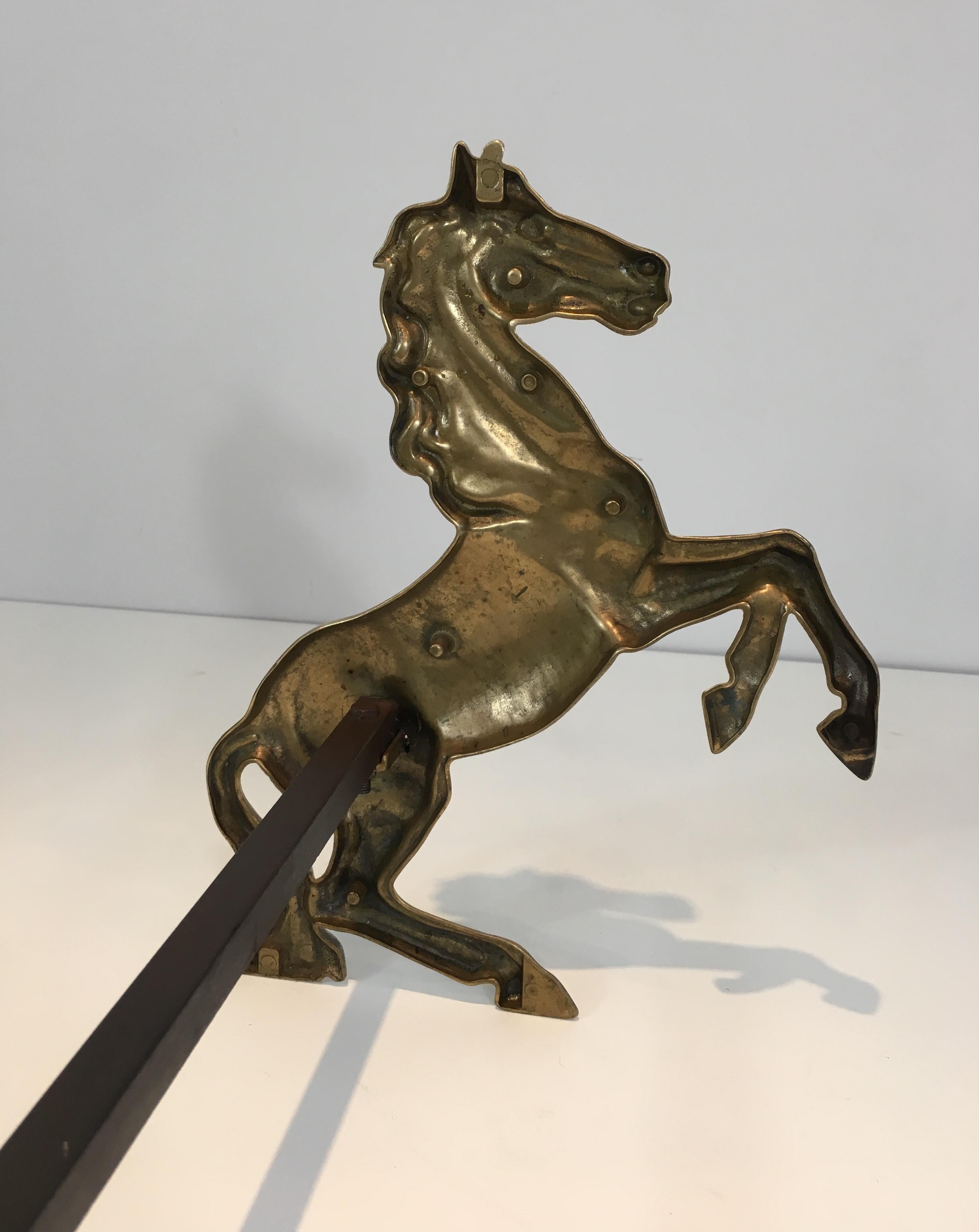 Pair of Brass Prancing Horses Andirons, French, circa 1970 For Sale 5