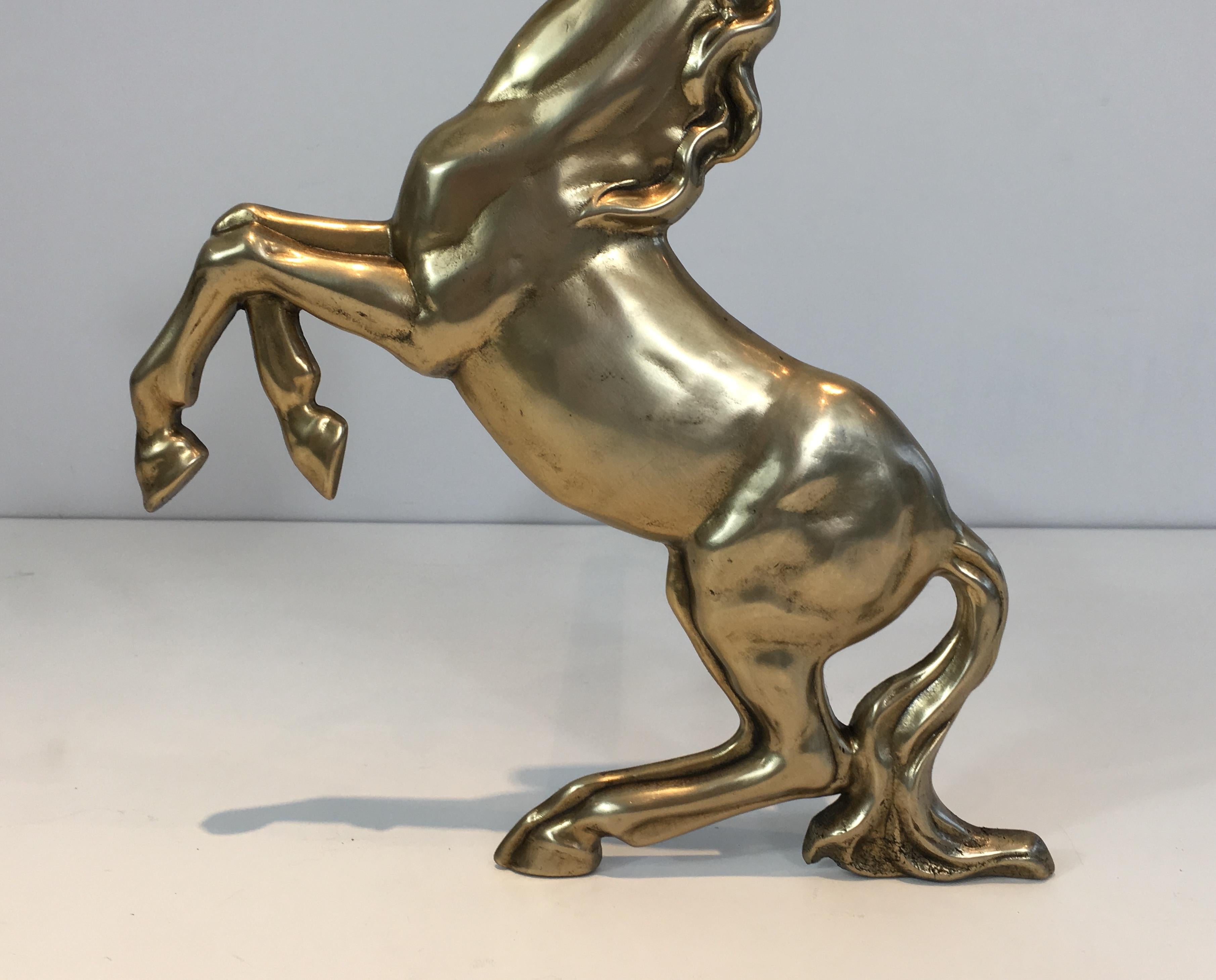 Pair of Brass Prancing Horses Andirons, French, circa 1970 For Sale 3