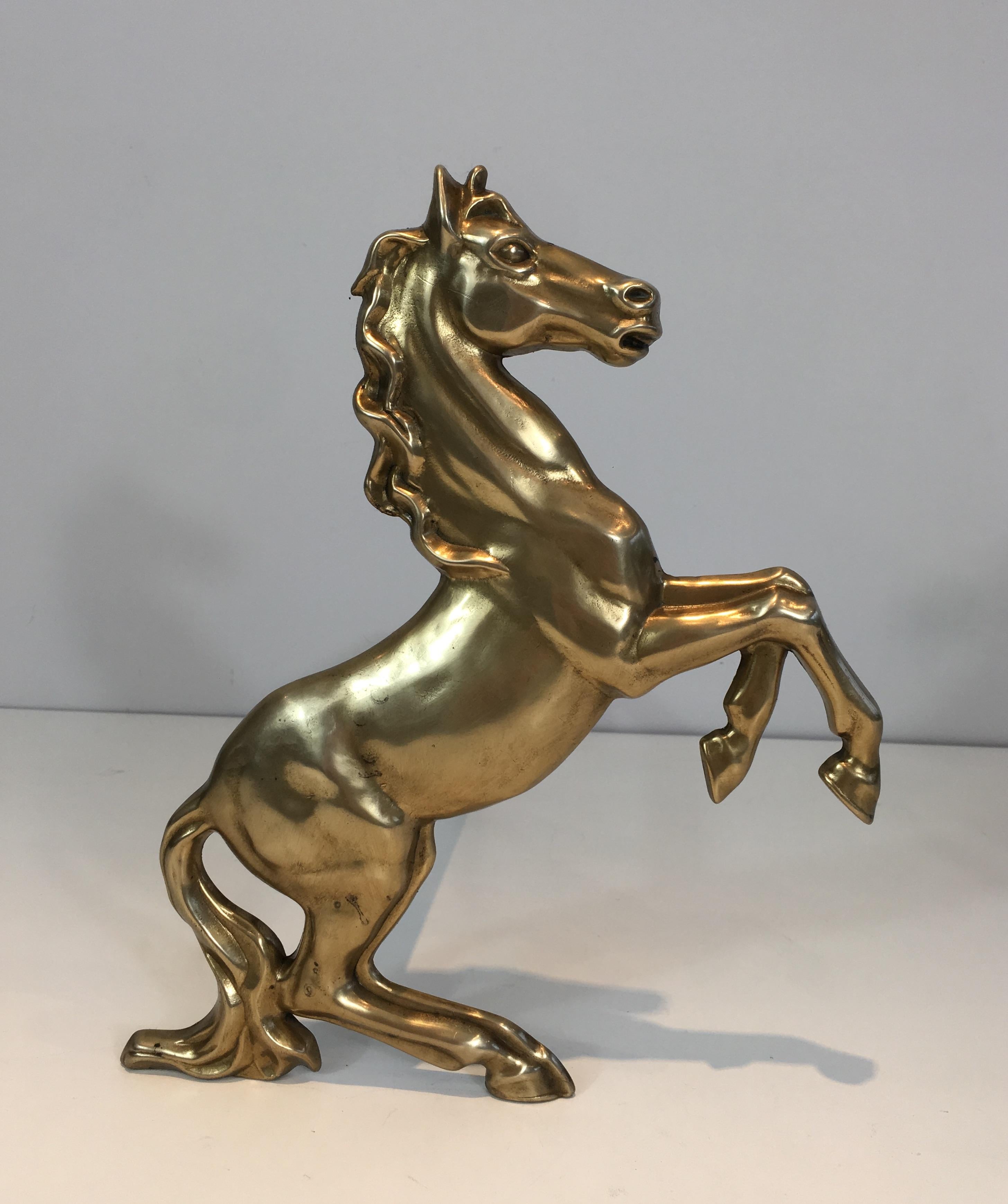 Pair of Brass Prancing Horses Andirons, French, circa 1970 For Sale 4