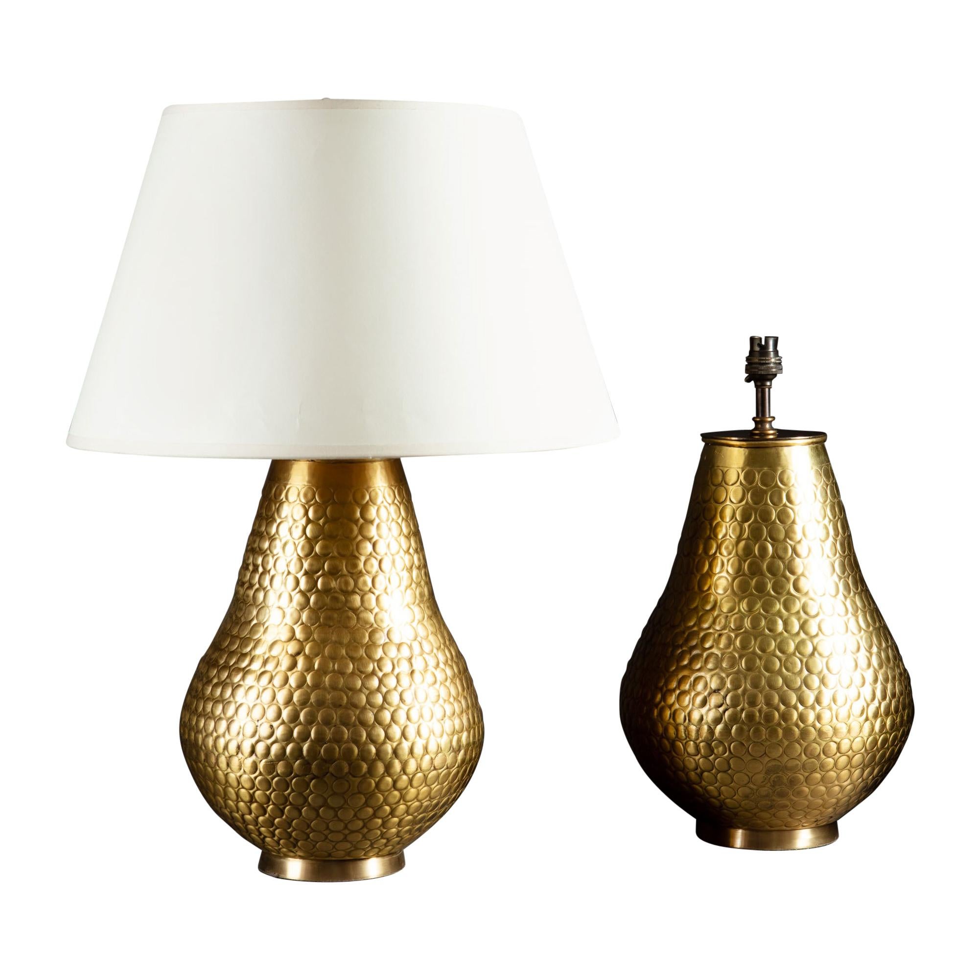 Pair of Brass Punched Metal Vases as Table Lamps For Sale
