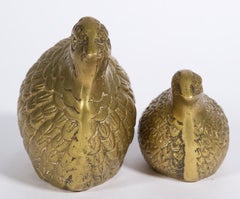Pair of Brass Quail Sculptures, Fine Detail, Korea 1960s