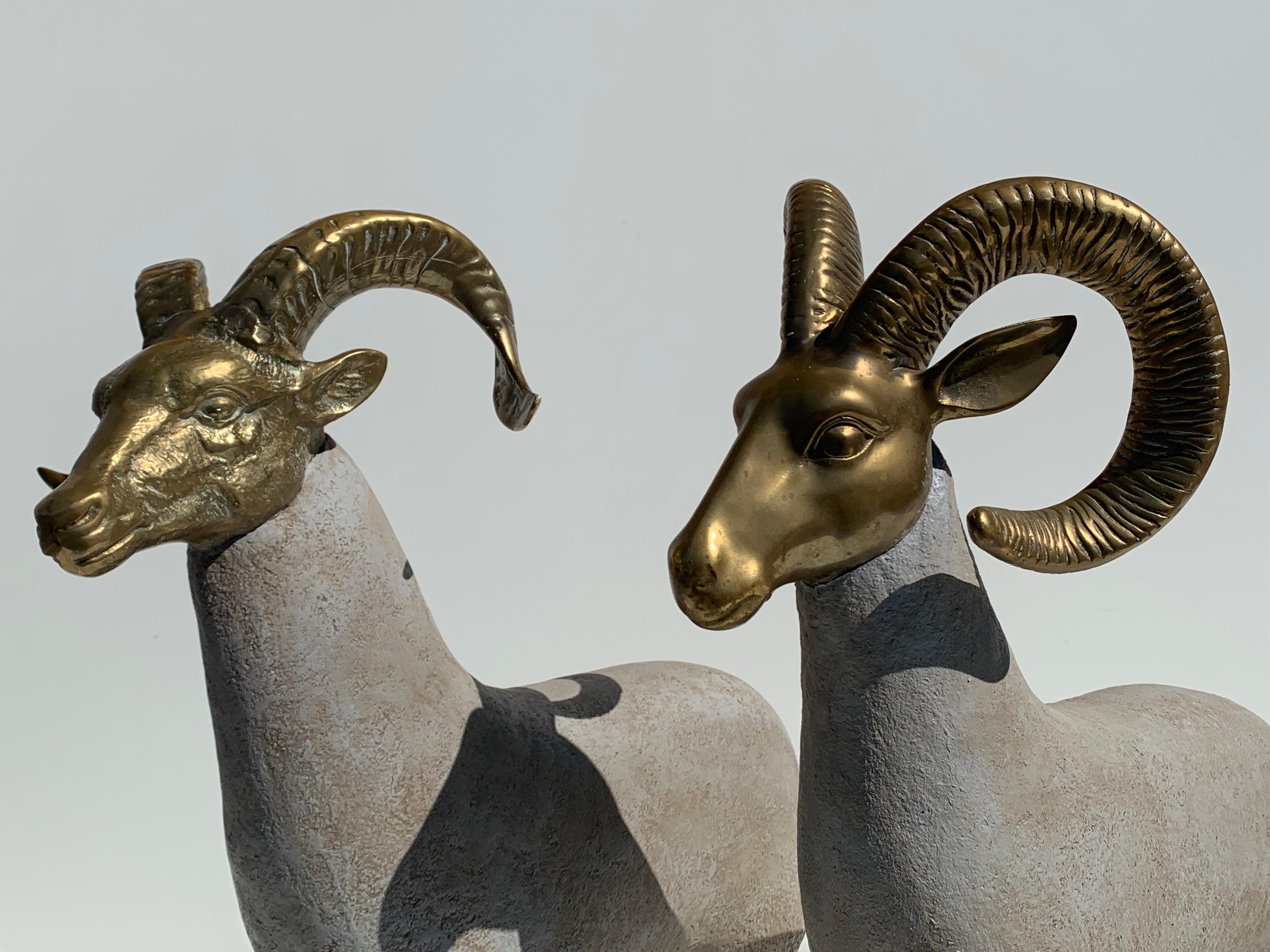 Pair of Brass Ram or Sheep Sculptures 3