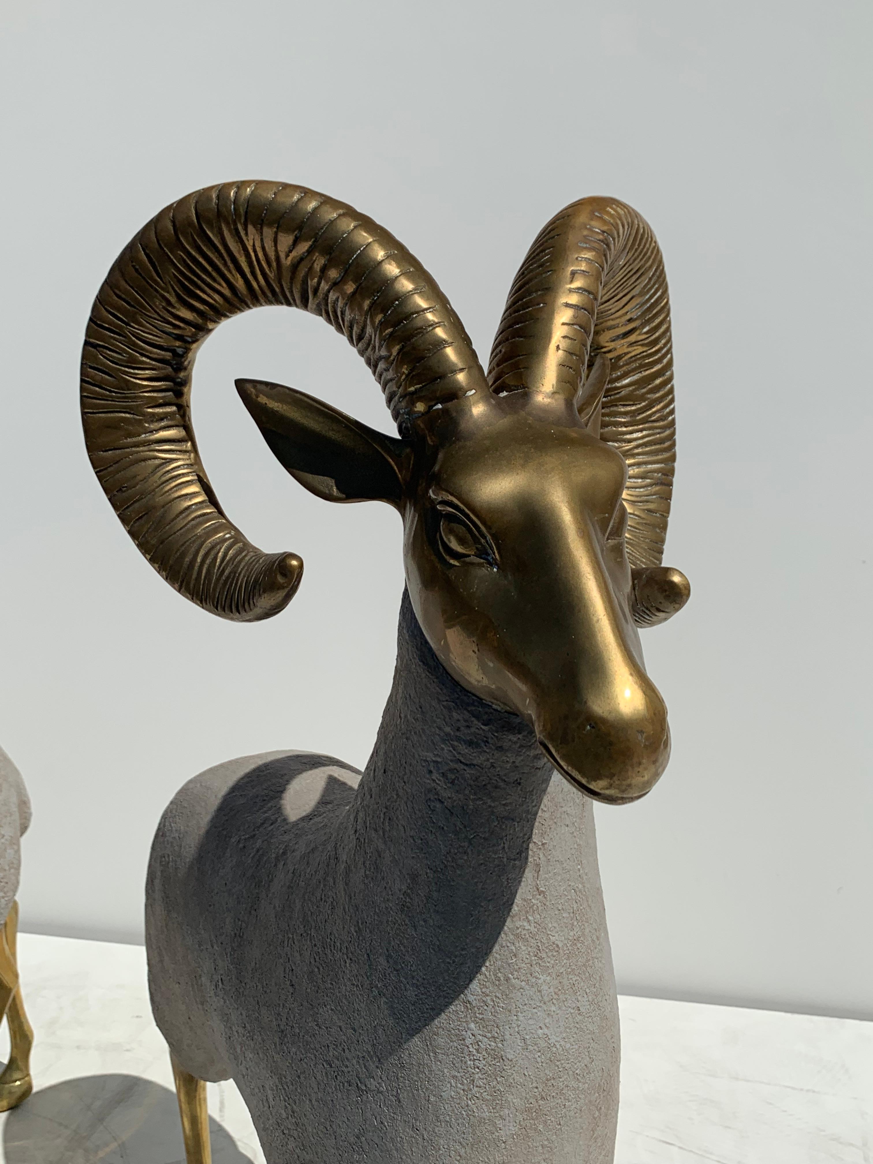 Pair of Brass Ram or Sheep Sculptures 7