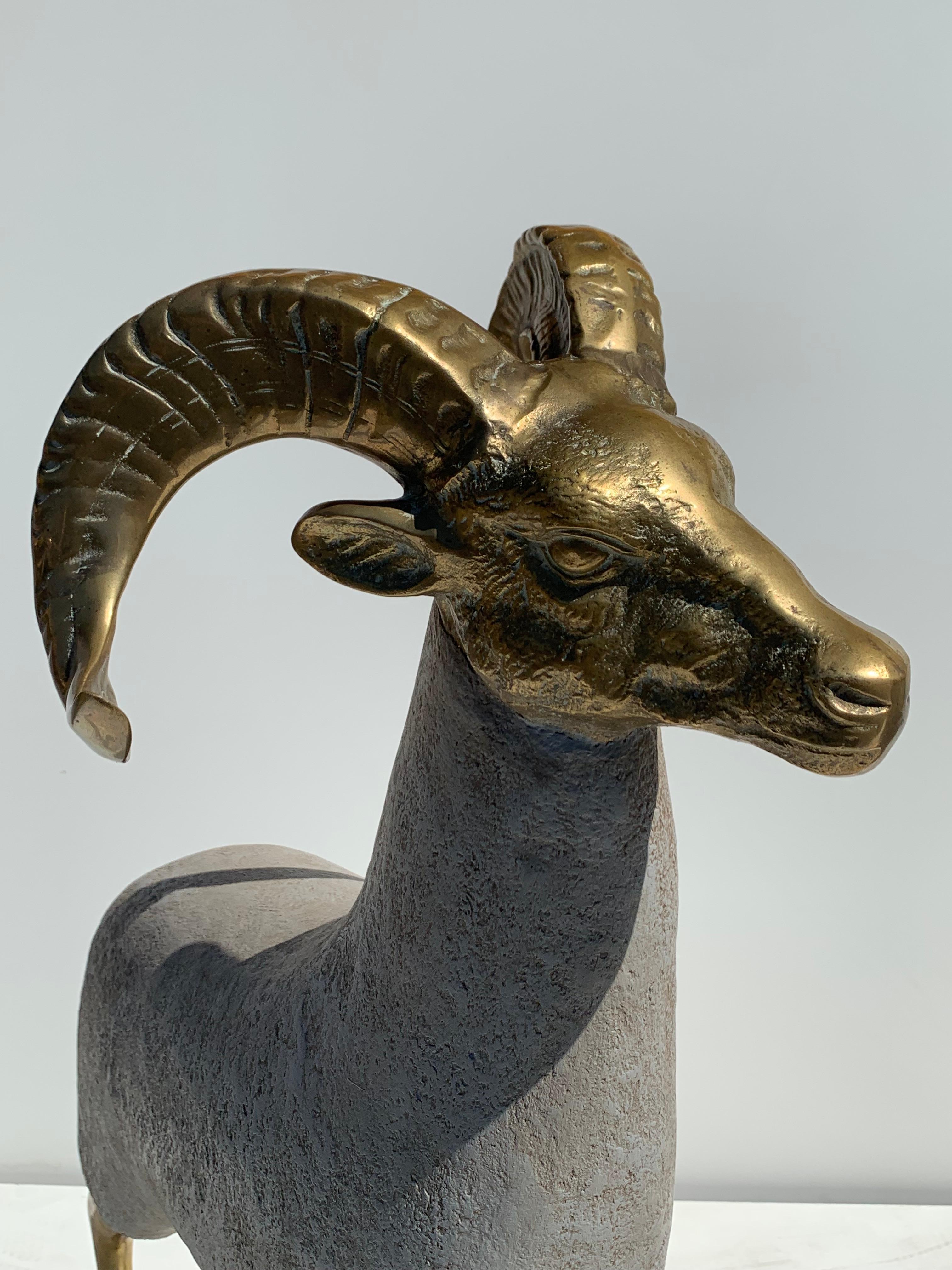 Pair of Brass Ram or Sheep Sculptures 8