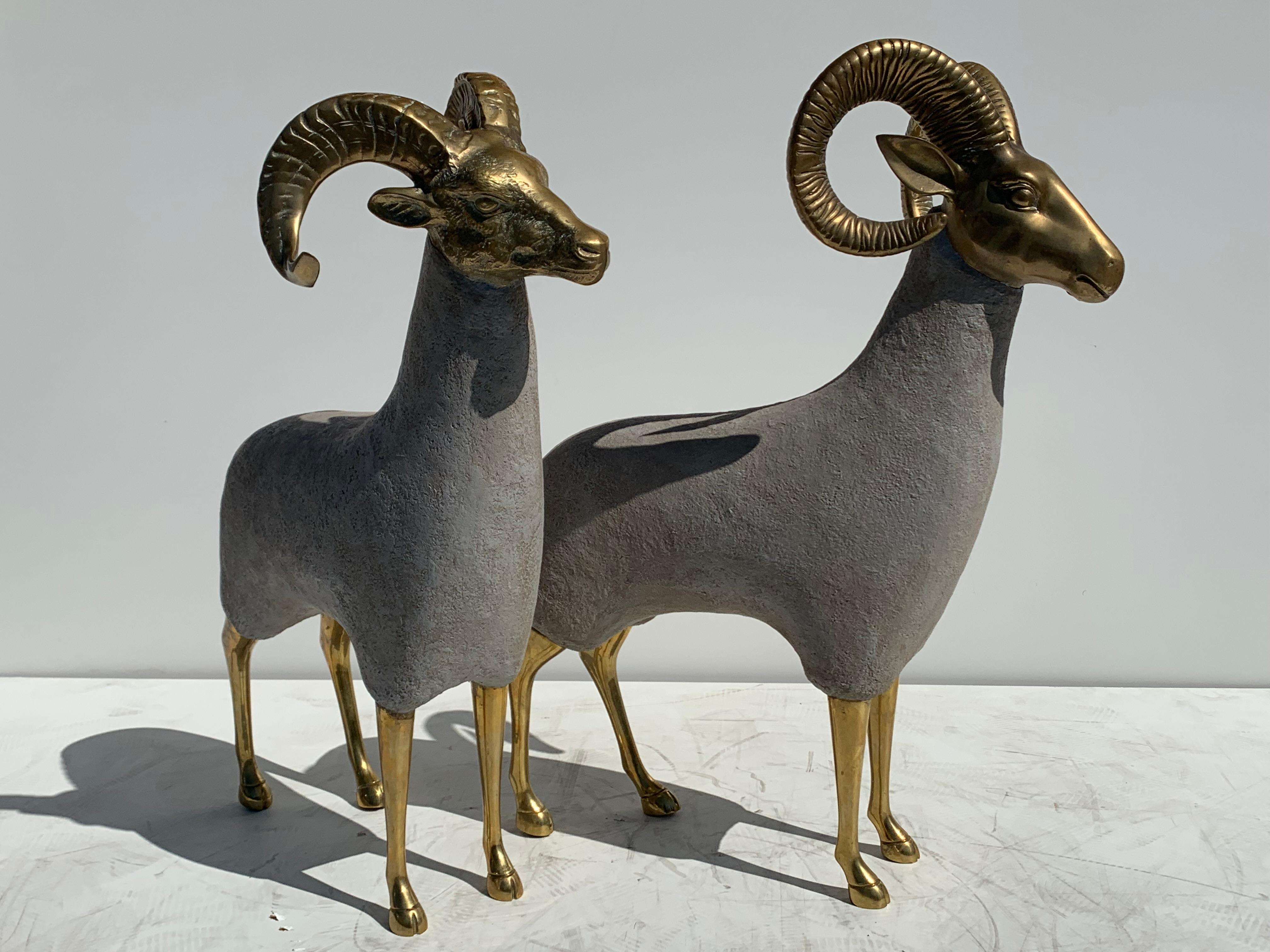 American Pair of Brass Ram or Sheep Sculptures