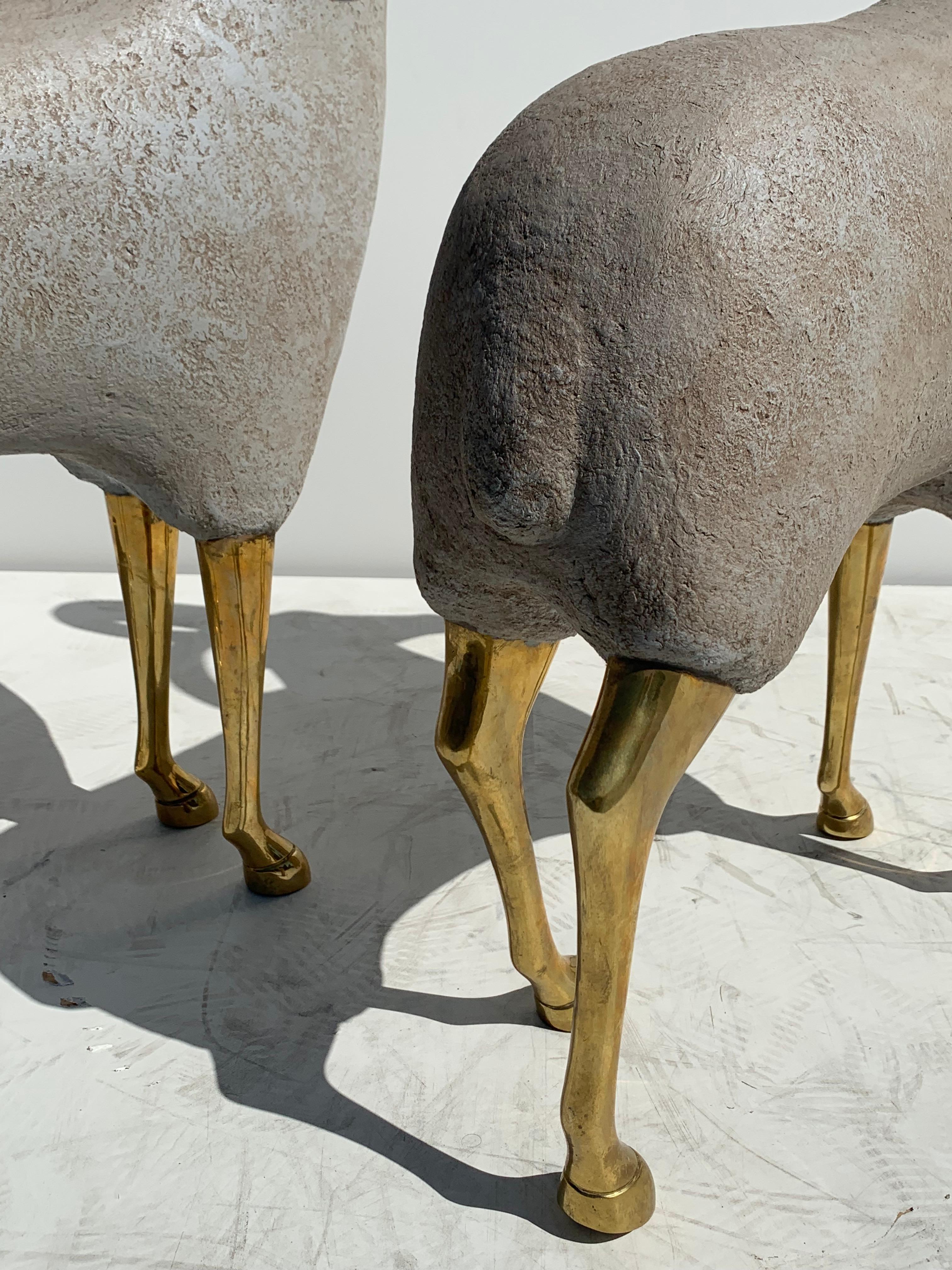 Pair of Brass Ram or Sheep Sculptures 1