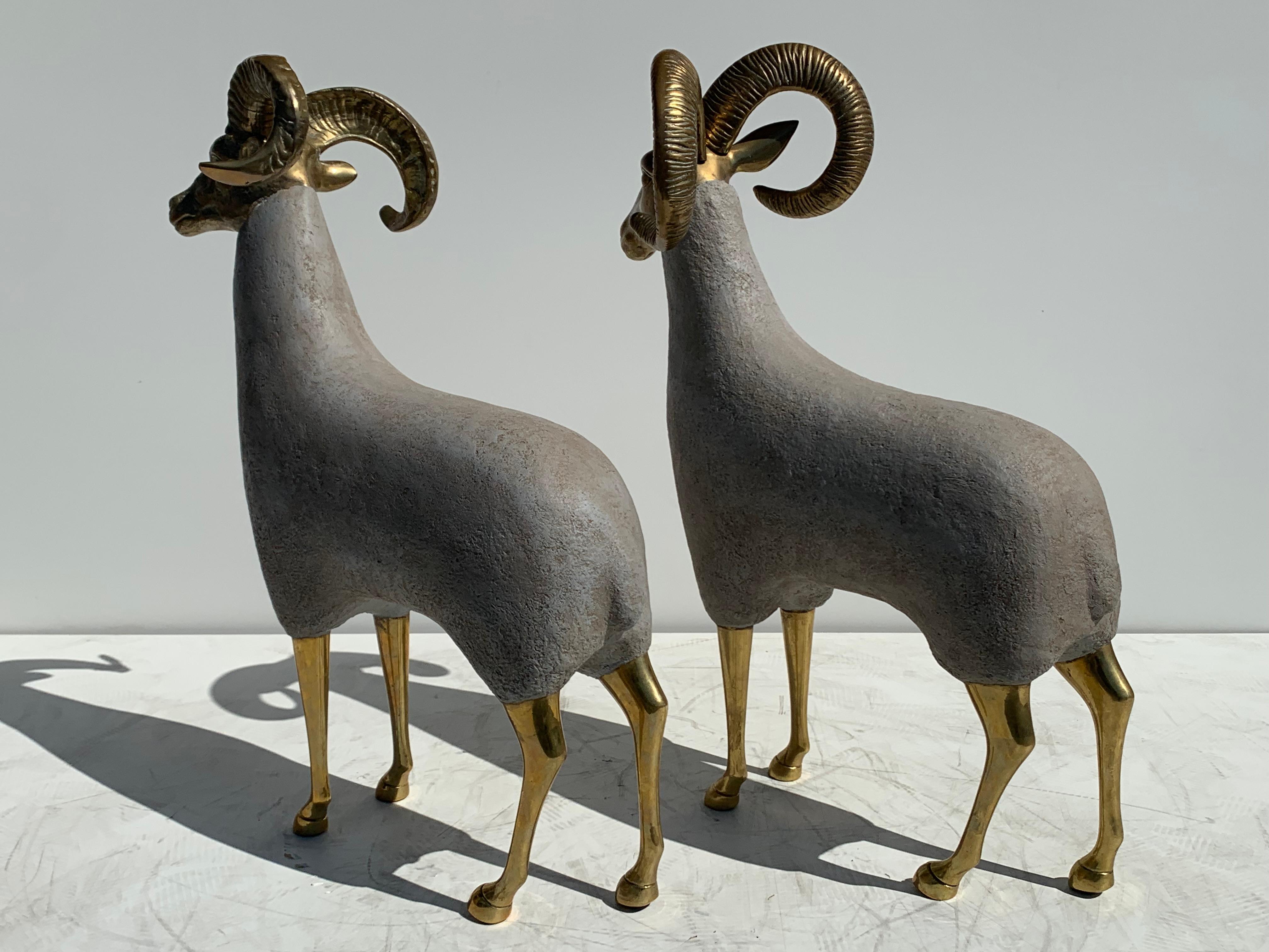 Pair of Brass Ram or Sheep Sculptures 2