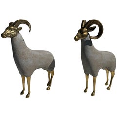 Pair of Brass Ram or Sheep Sculptures
