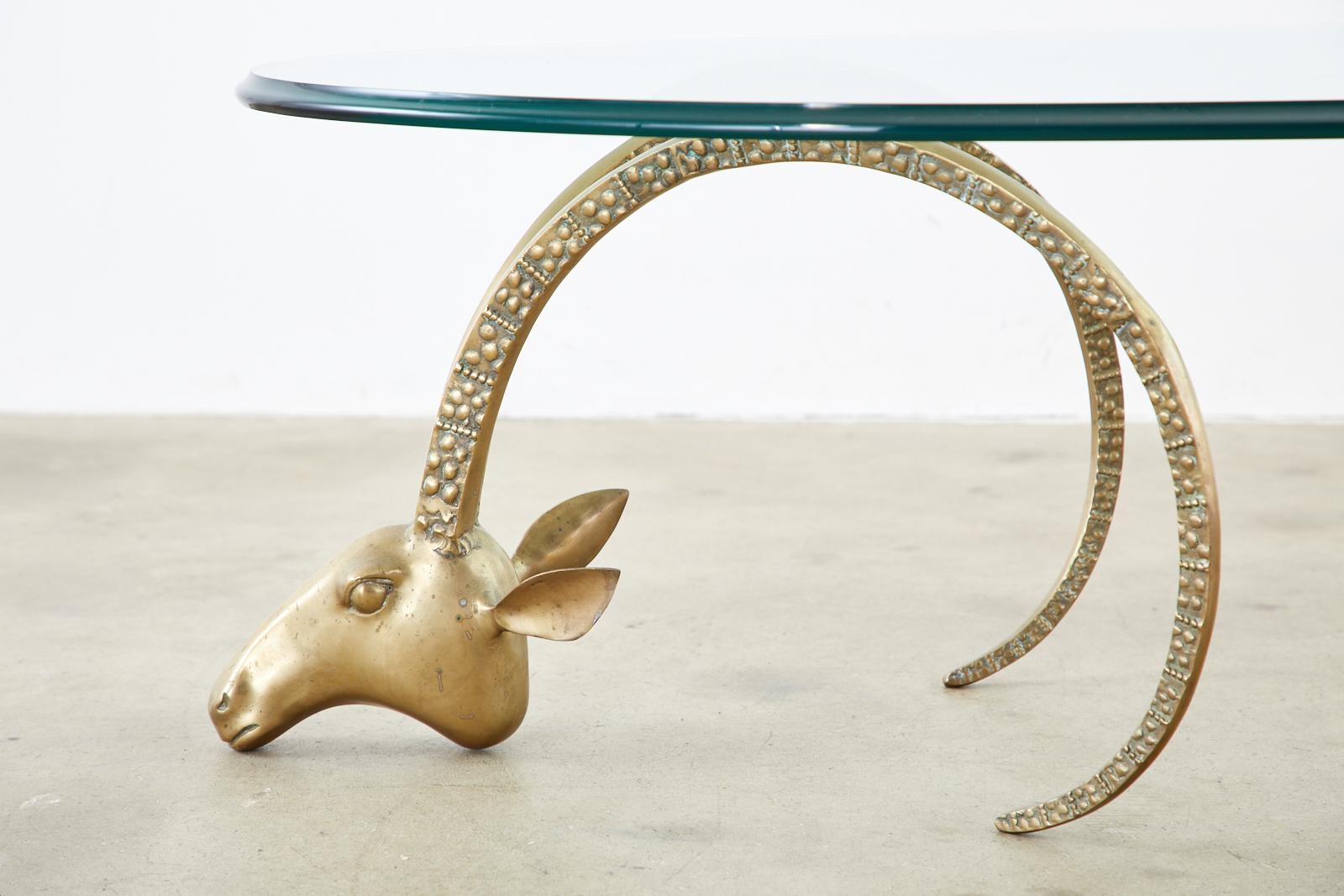 Pair of Brass Rams Head Ibex Coffee Cocktail Table 3