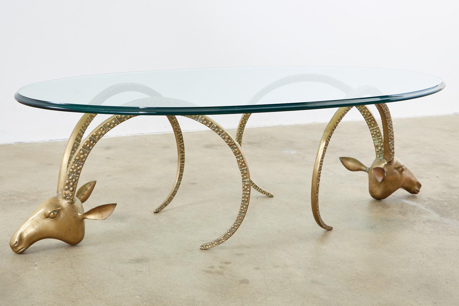 Pair of Brass Rams Head Ibex Coffee Cocktail Table 5