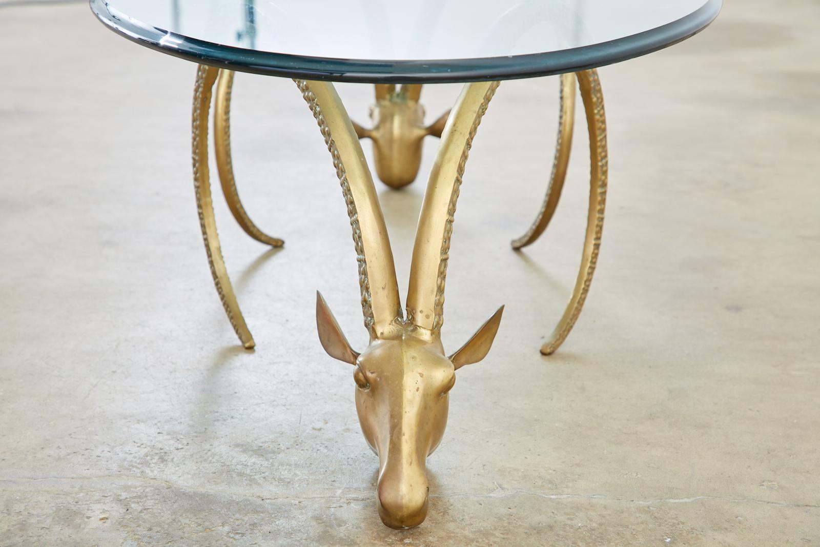 Pair of Brass Rams Head Ibex Coffee Cocktail Table 7