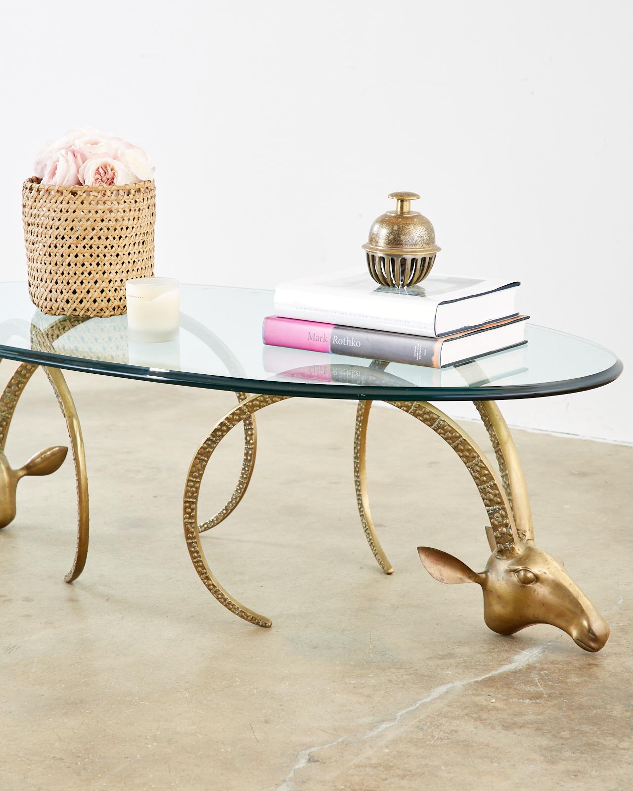 20th Century Pair of Brass Rams Head Ibex Coffee Cocktail Table