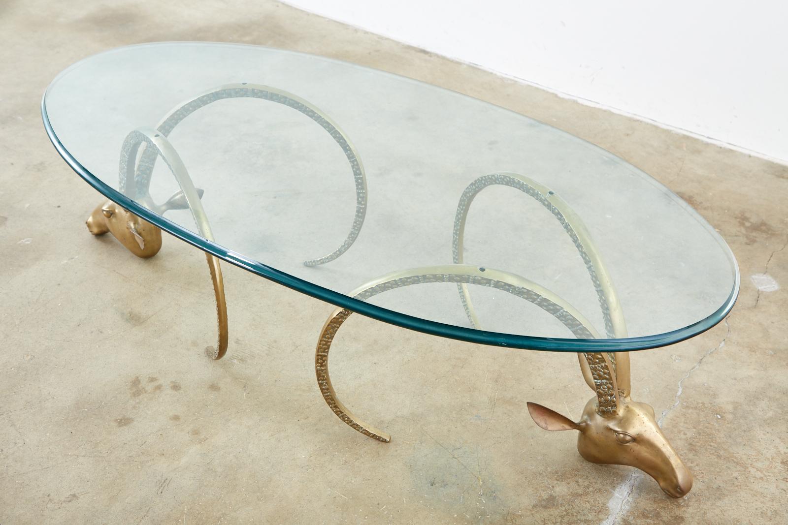 Pair of Brass Rams Head Ibex Coffee Cocktail Table 2