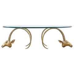 Pair of Brass Rams Head Ibex Coffee Cocktail Table
