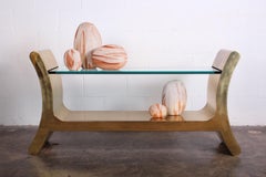 Coppia di tavoli da console "Ramses" in ottone di Ron Seff