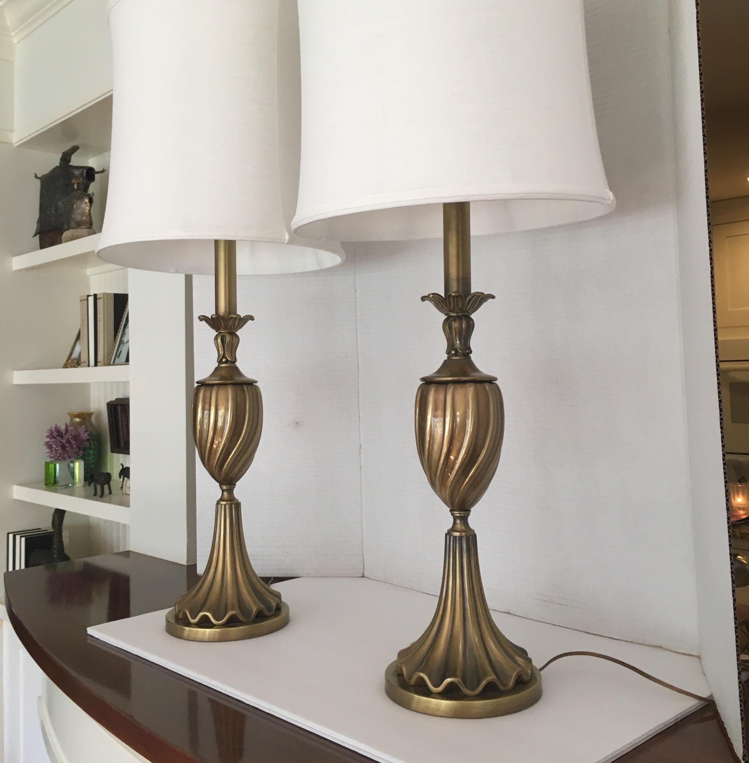 Pair of brass Rembrandt table lamps.