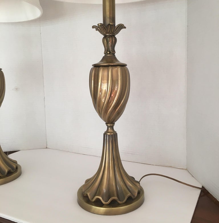 Mid-20th Century Pair of Brass Rembrandt Table Lamps For Sale