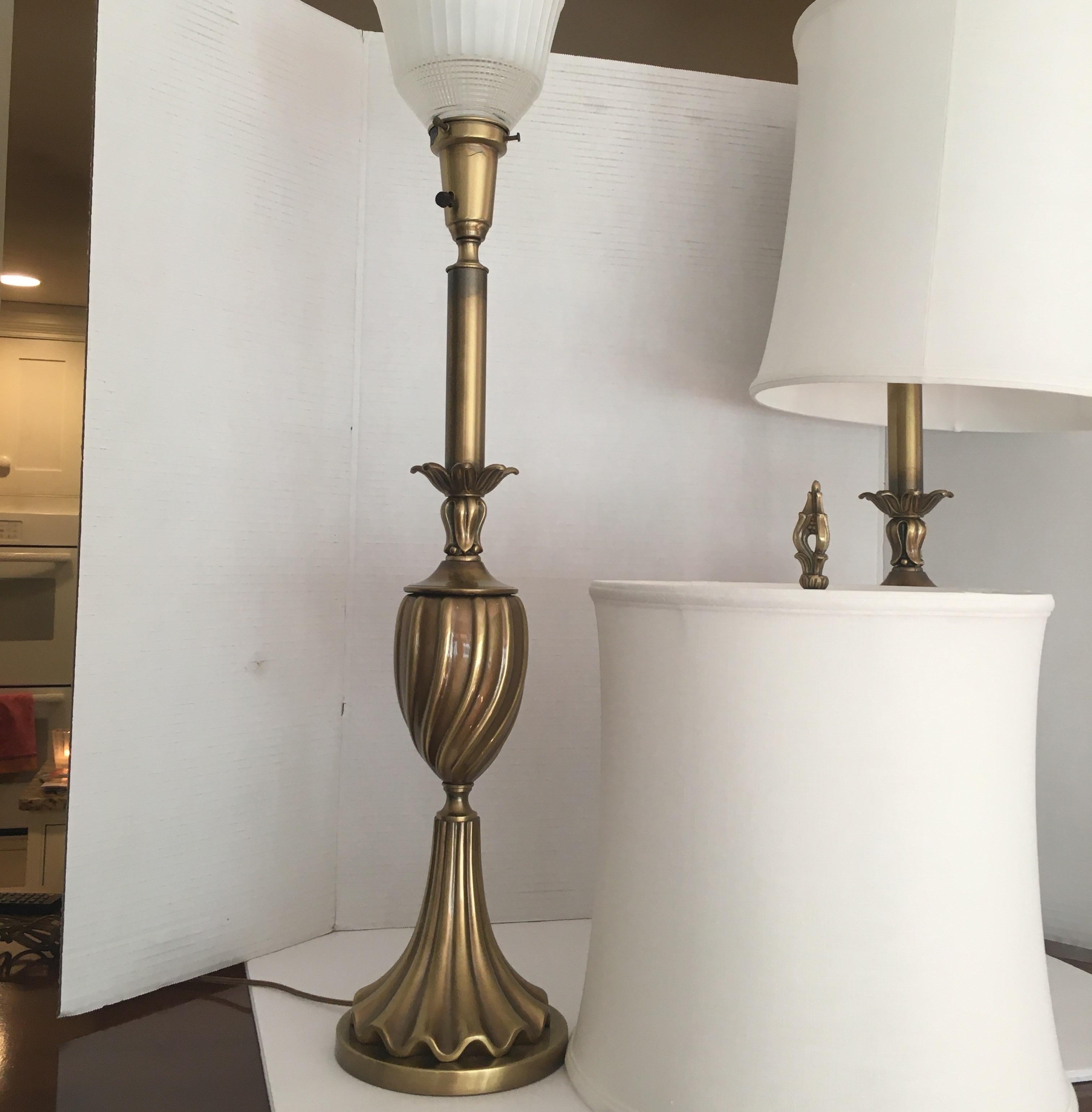 Pair of Brass Rembrandt Table Lamps For Sale 1