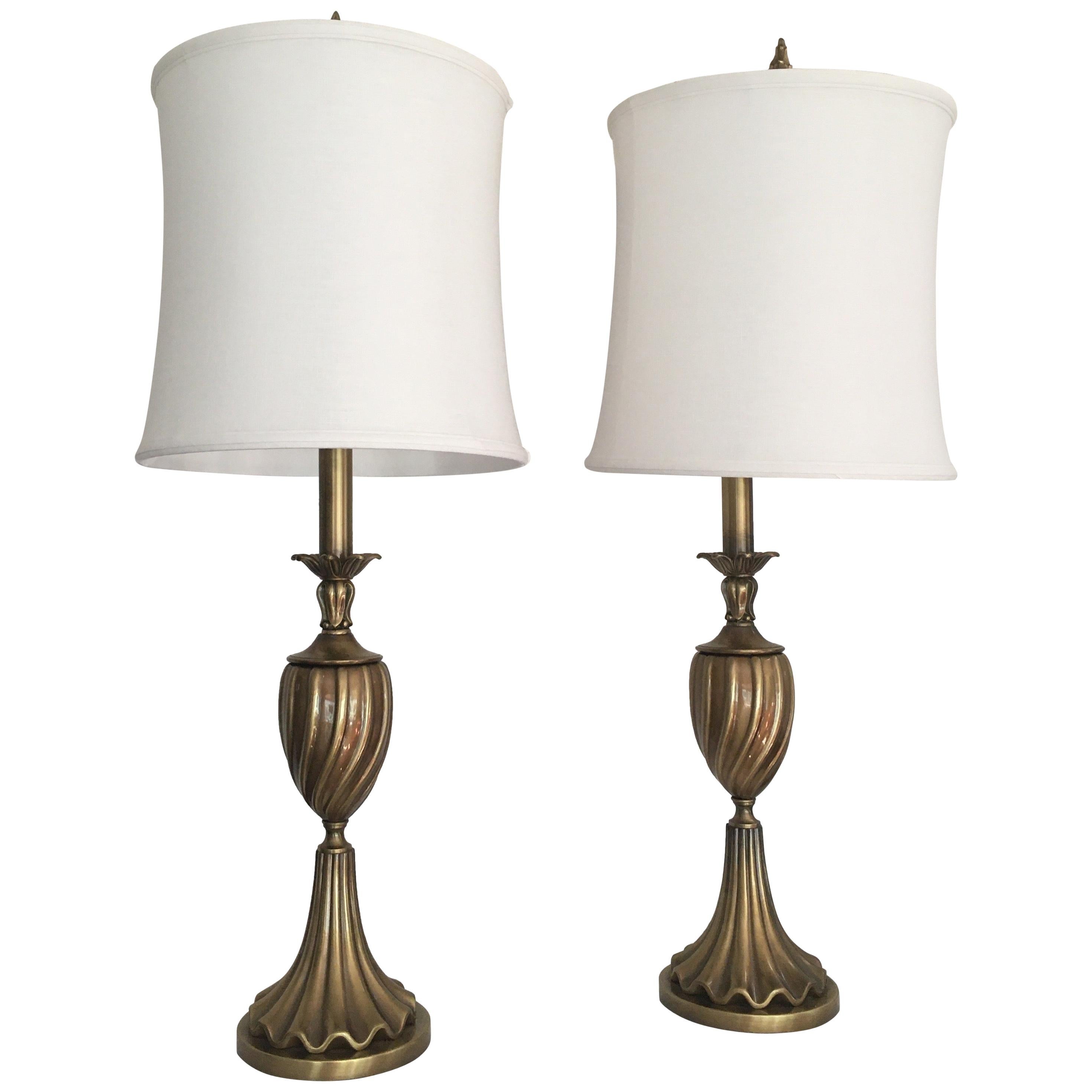 Pair of Brass Rembrandt Table Lamps For Sale